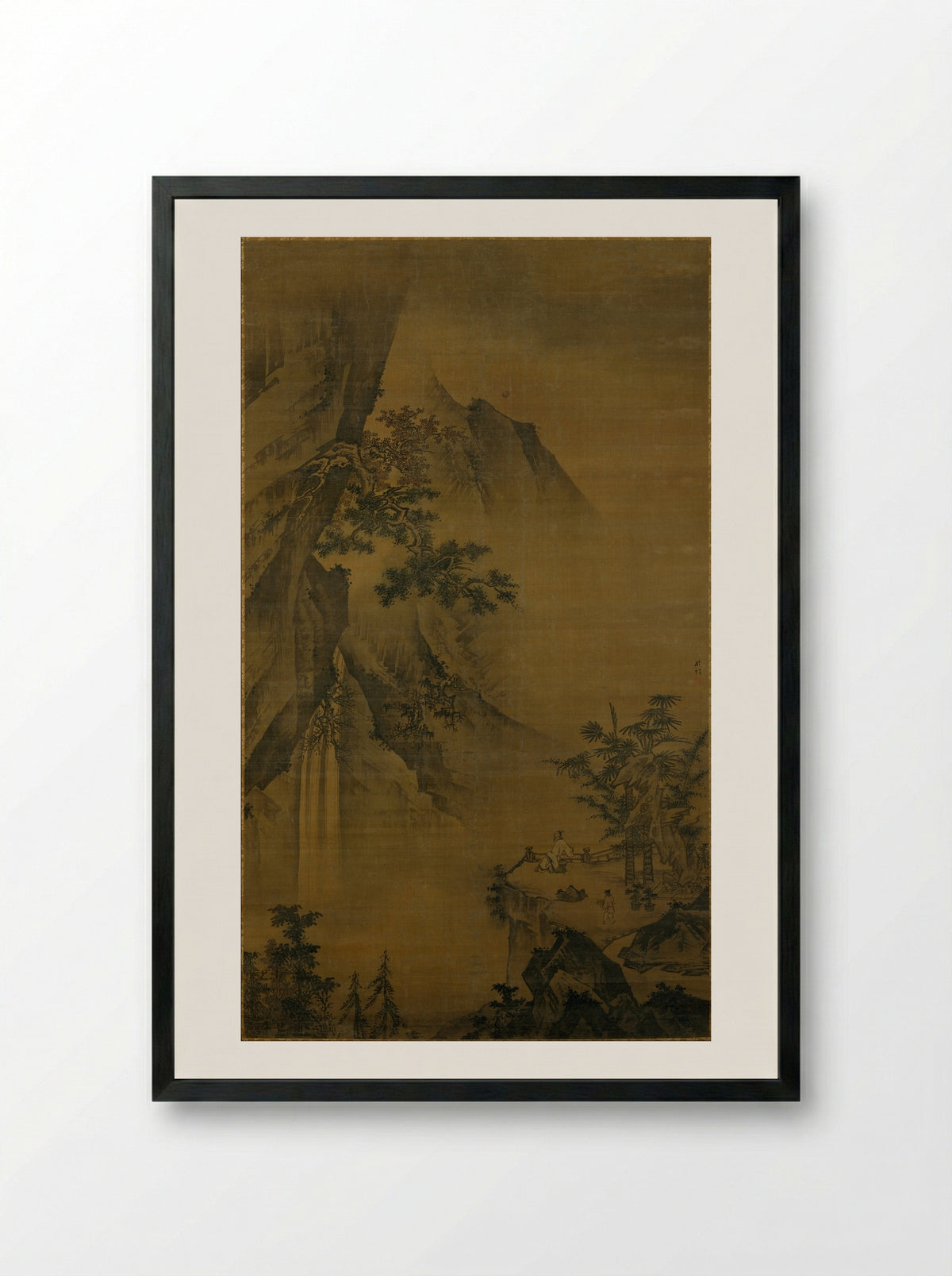 Li Bai gazing at the waterfall on Mount Lu - Zhong Li - Framed Print Black