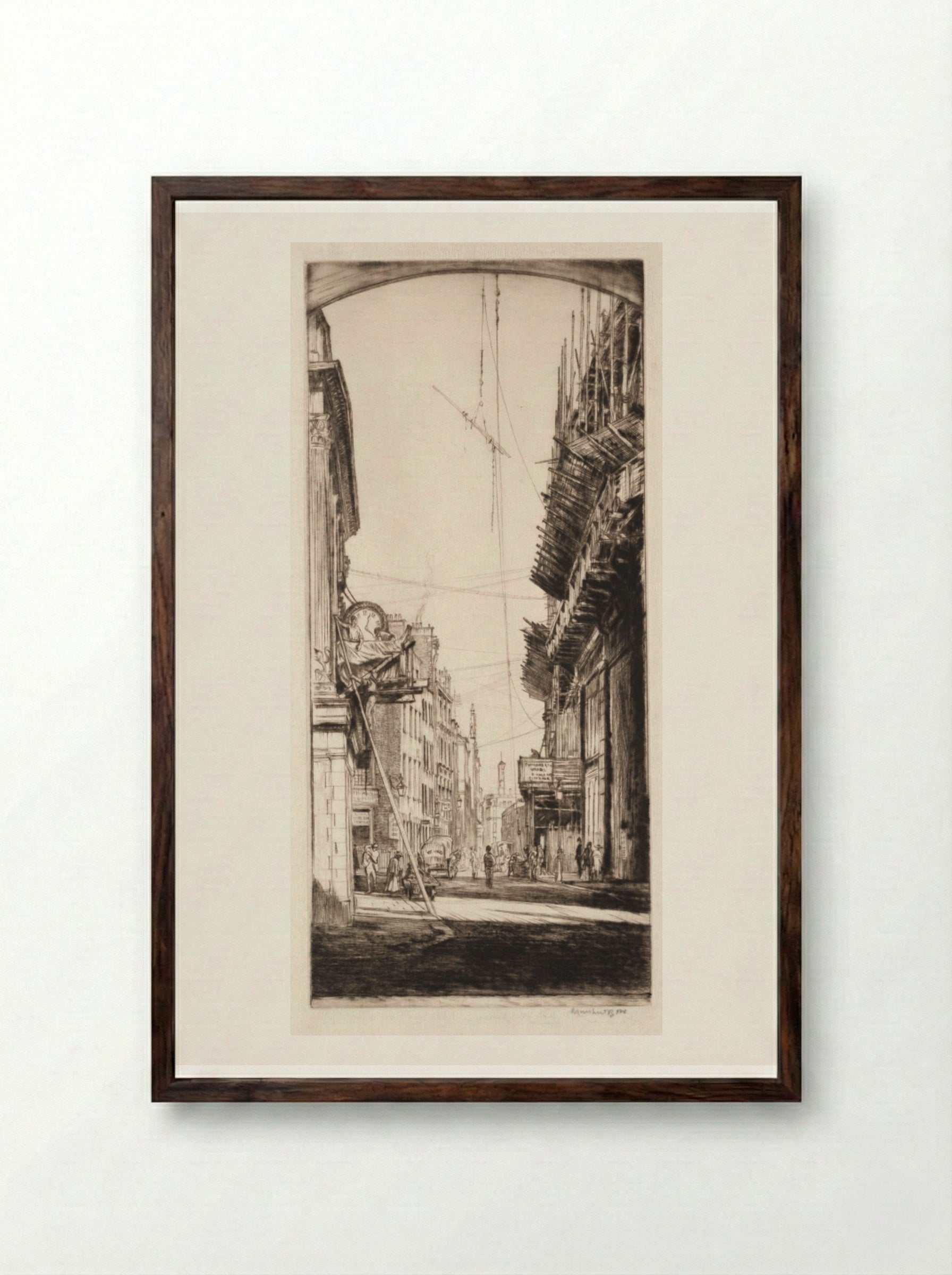 Liberty's Clock - Muirhead Bone - Framed Print Dark Wood