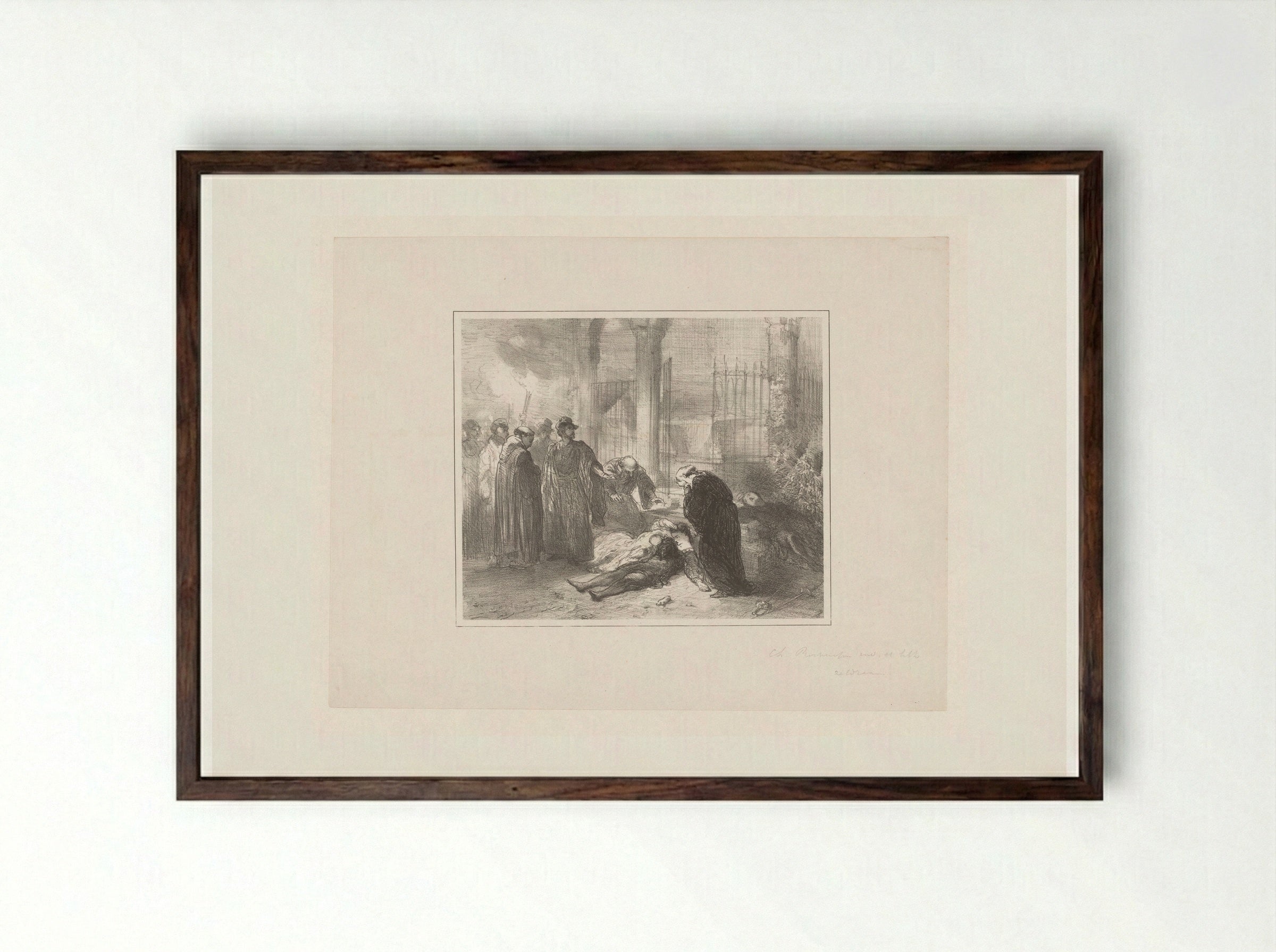 Lichamen van Romeo en Julia te midden van rouwende figuren - Charles Rochussen - Framed Print Dark Wood