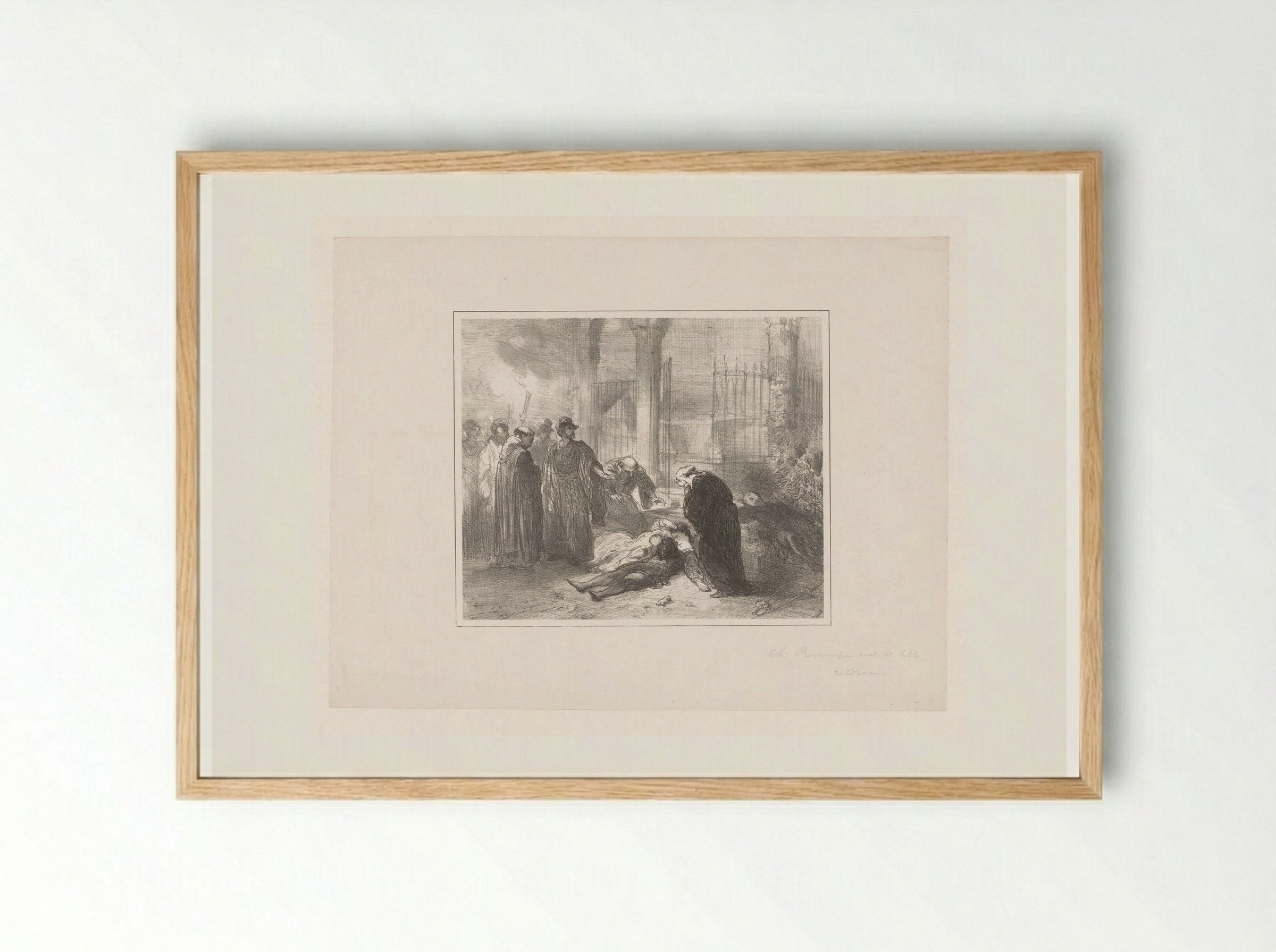 Lichamen van Romeo en Julia te midden van rouwende figuren - Charles Rochussen - Framed Print Wood