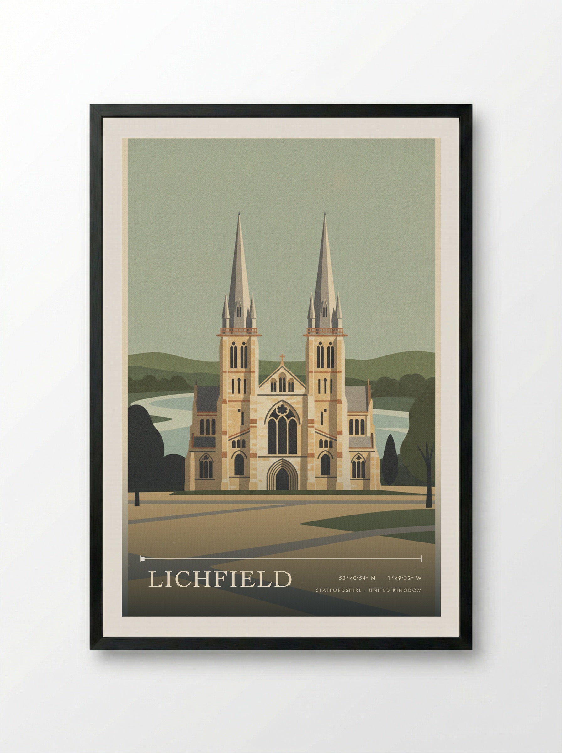 Lichfield Staffordshire United Kingdom Travel Poster - Framed Print Black