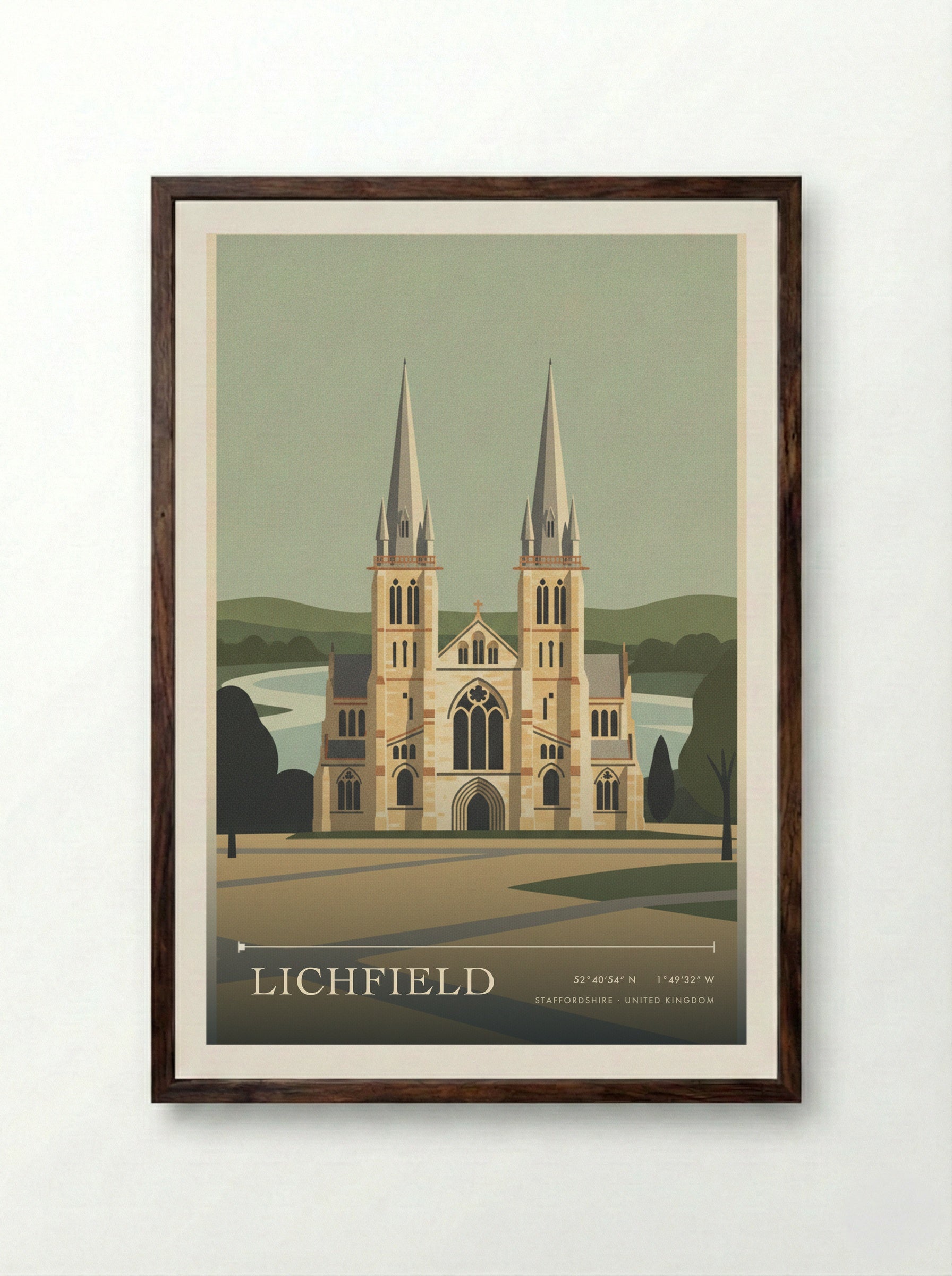 Lichfield Staffordshire United Kingdom Travel Poster - Framed Print Dark Wood