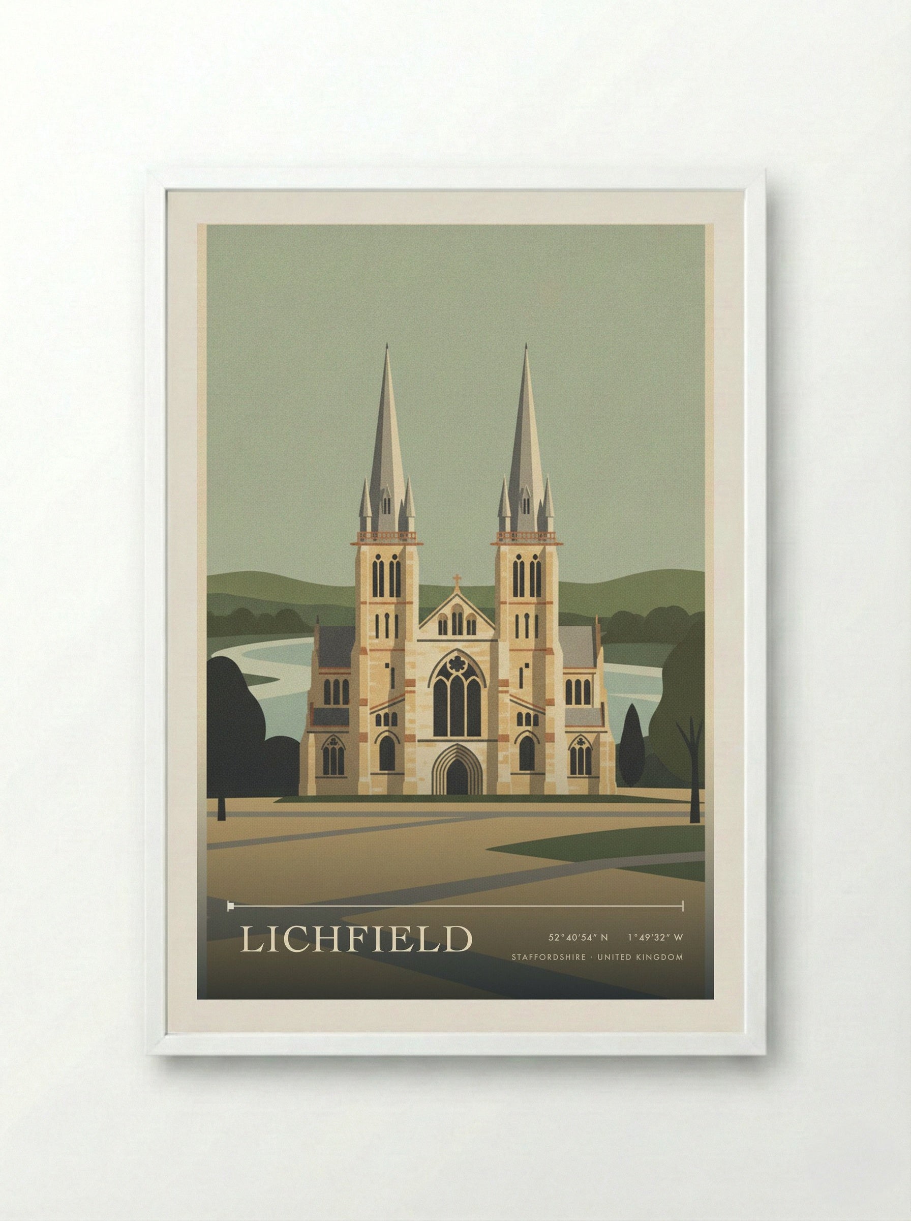 Lichfield Staffordshire United Kingdom Travel Poster - Framed Print White