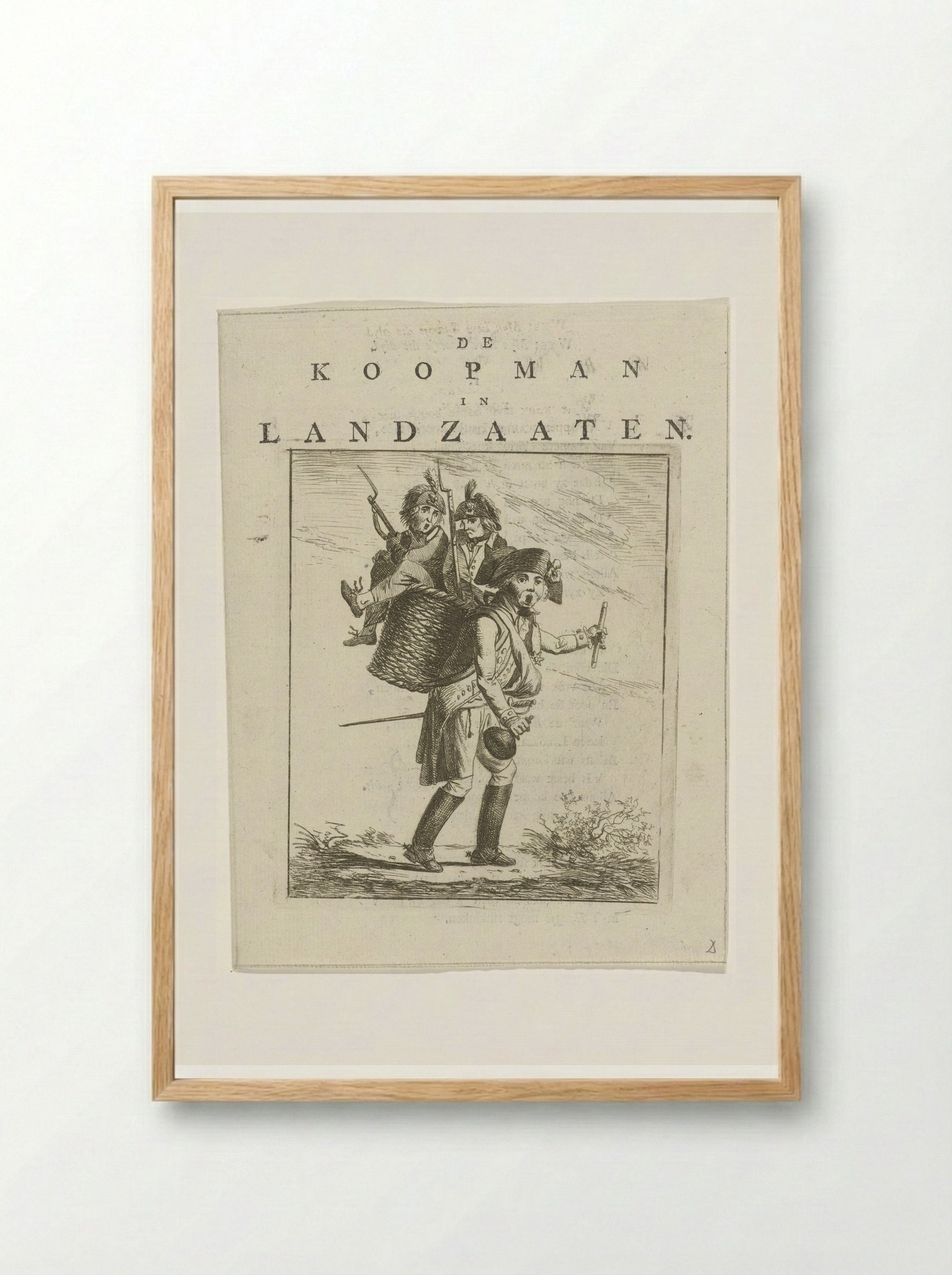 Liedblad en spotprent met soldaten - Hermanus Fock - Framed Print Wood