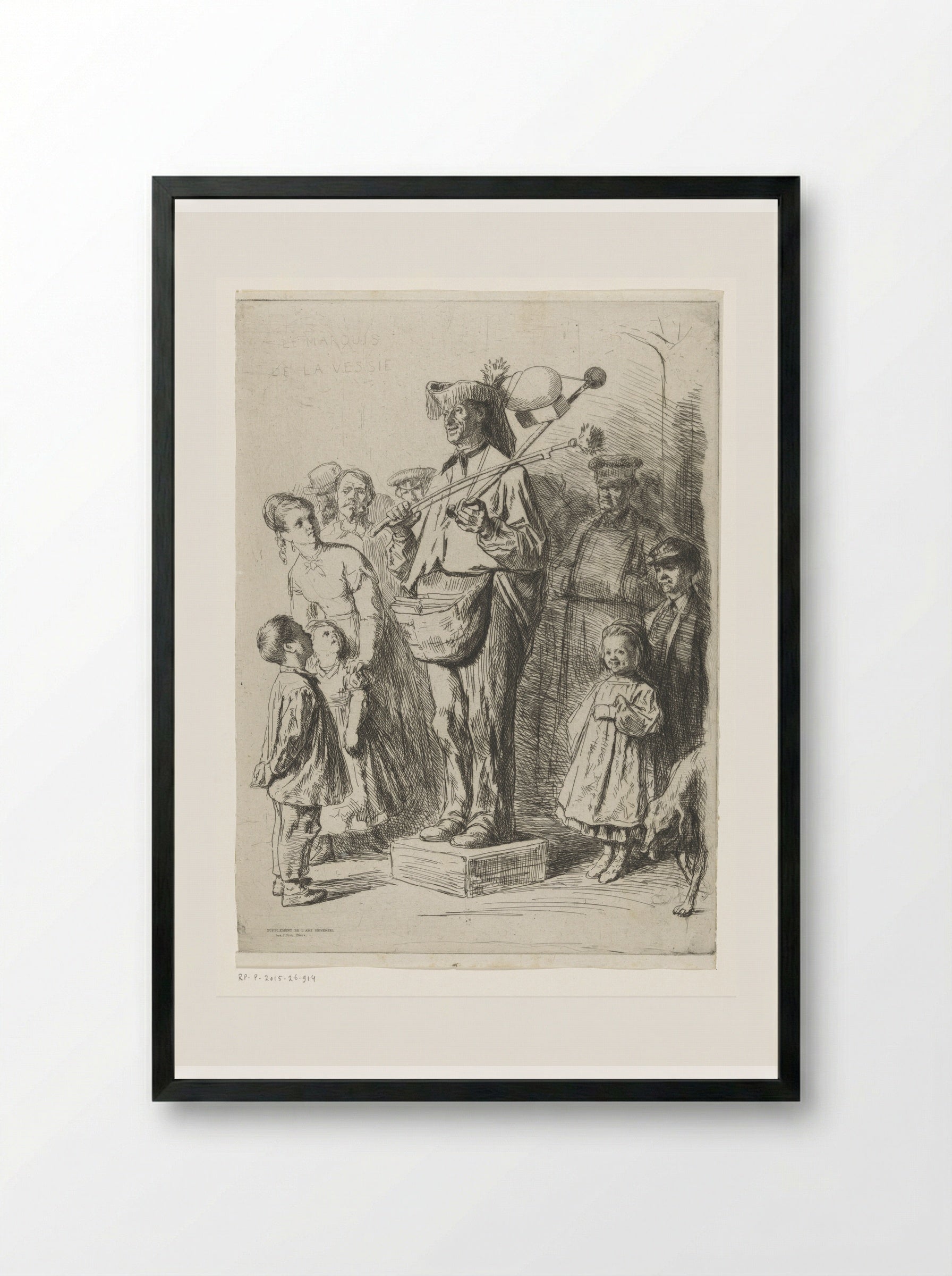 Liedjeszanger omringd door kinderen en volwassenen - Léopold Flameng - Framed Print Black