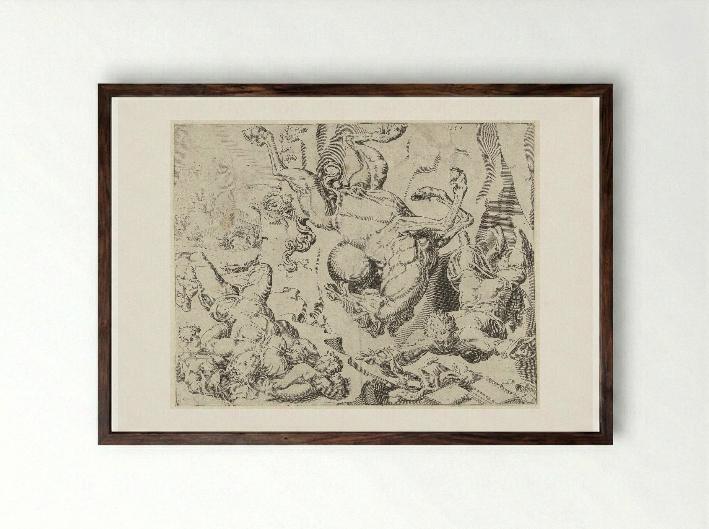 Liefde en Kennis gaan samen met de wereld ten gronde - Dirck Volckertsz. Coornhert - Framed Print Dark Wood