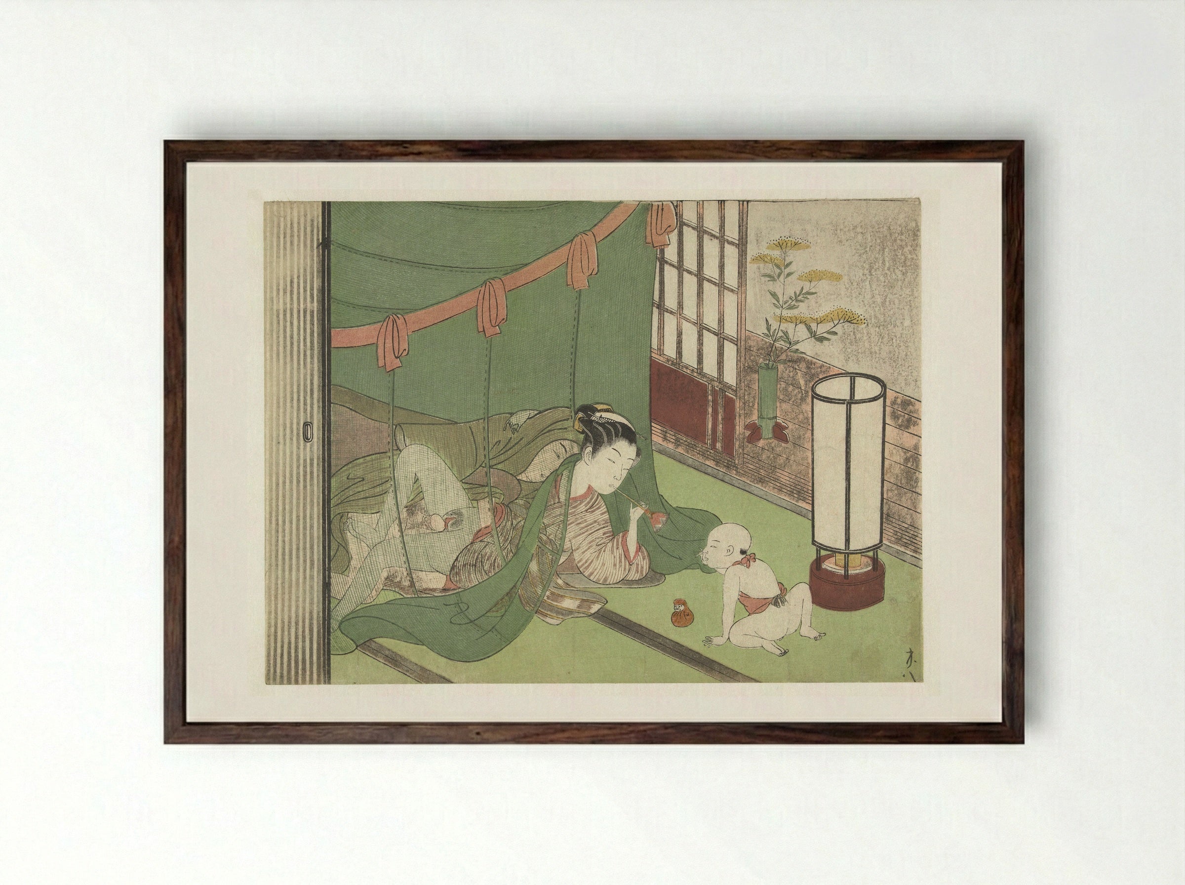 Liefdespaar en kind - Suzuki Harunobu - Framed Print Dark Wood