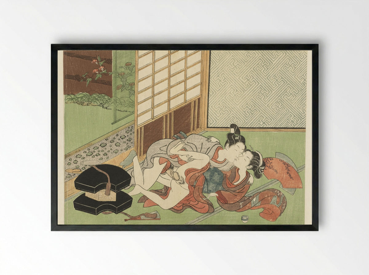 Liefdespaar op tatamimatten - Suzuki Harunobu - Framed Print Black