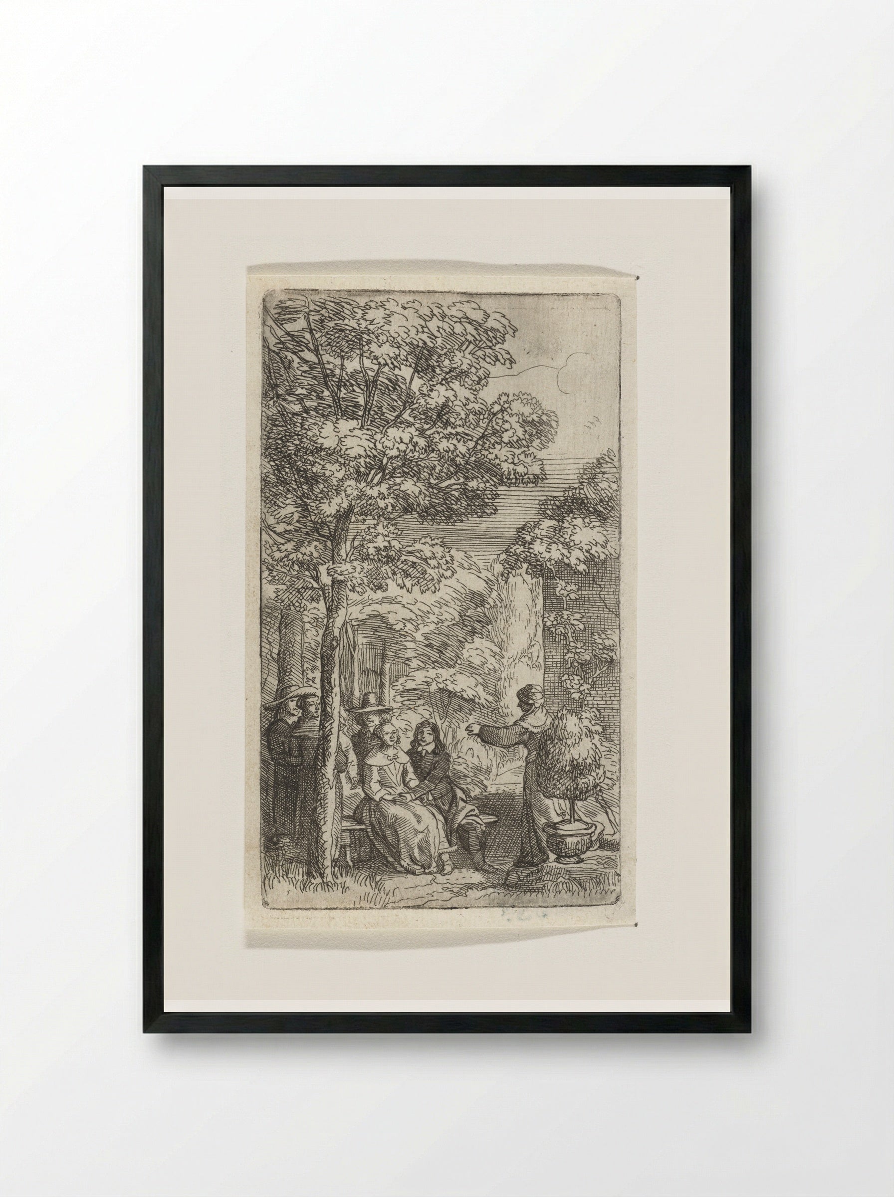 Liefdespaar zittend in een tuin - Samuel van Hoogstraten - Framed Print Black