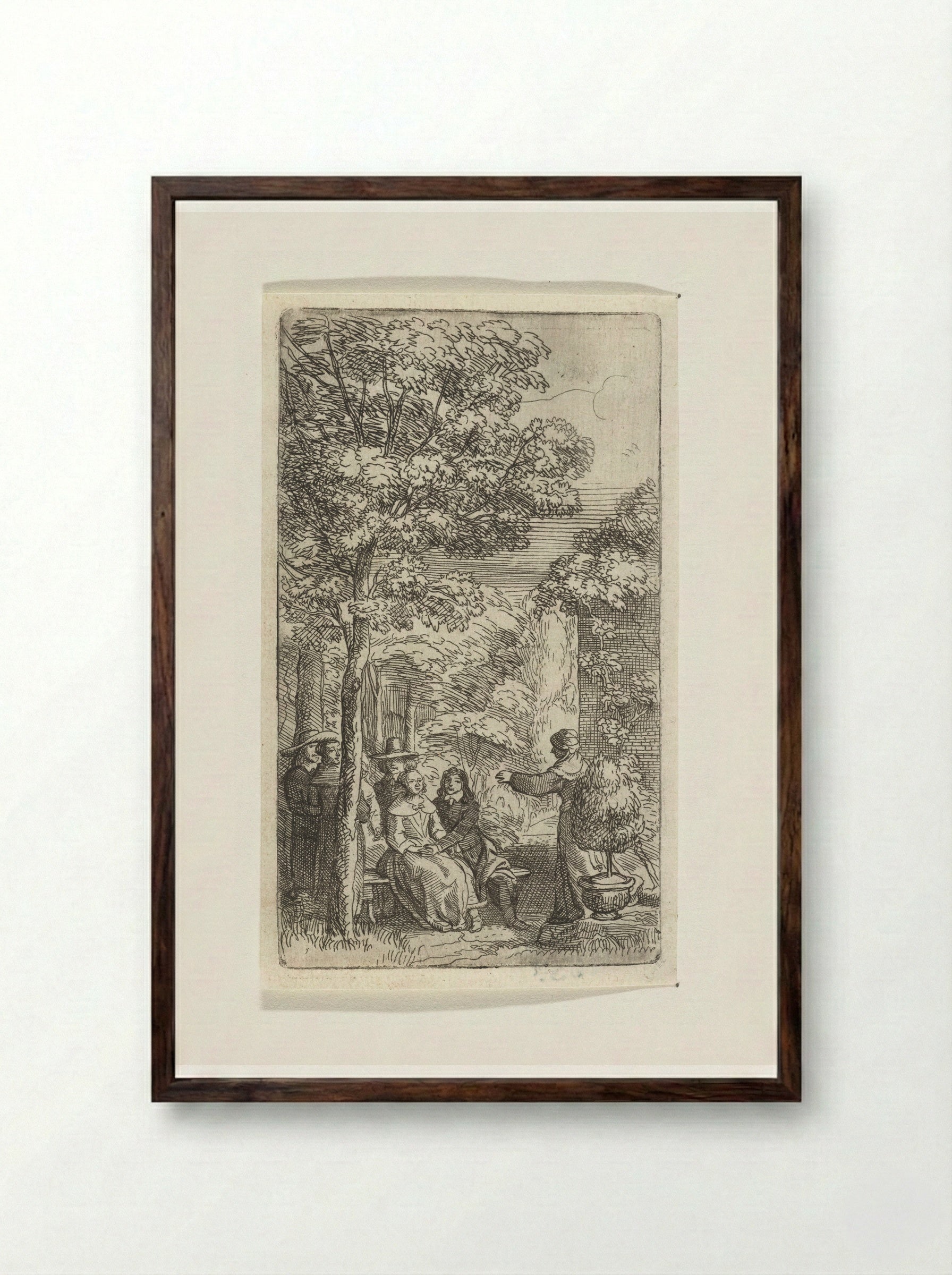 Liefdespaar zittend in een tuin - Samuel van Hoogstraten - Framed Print Dark Wood