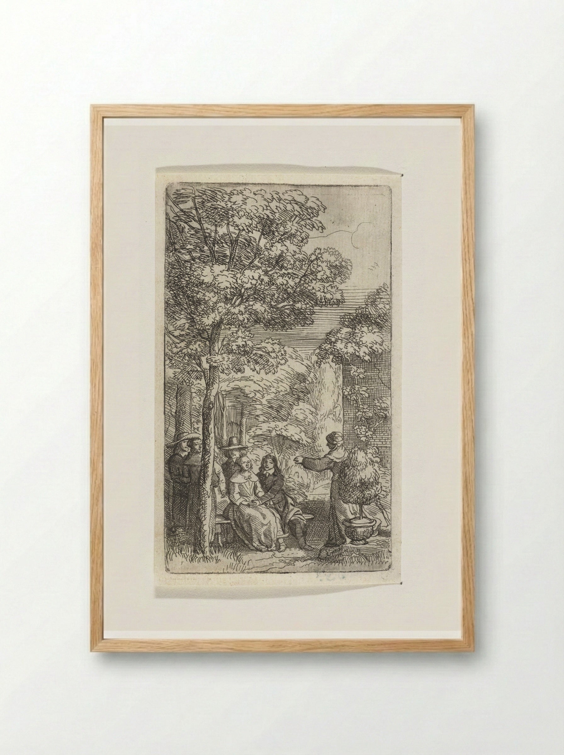 Liefdespaar zittend in een tuin - Samuel van Hoogstraten - Framed Print Wood