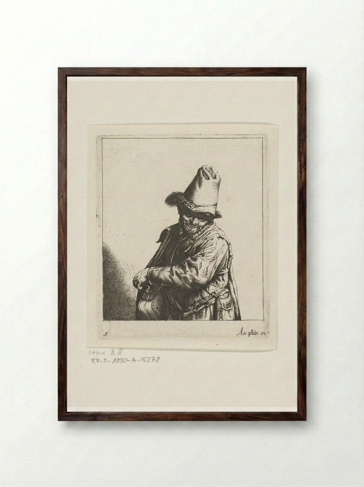 Lierdraaier (Hurdy-Gurdy Player) - Abraham Bloteling - Framed Print Dark Wood