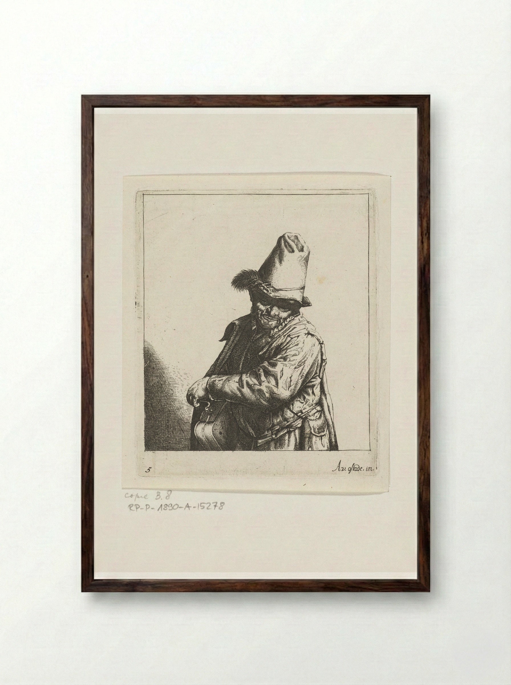 Lierdraaier (Hurdy-Gurdy Player) - Abraham Bloteling - Framed Print Dark Wood