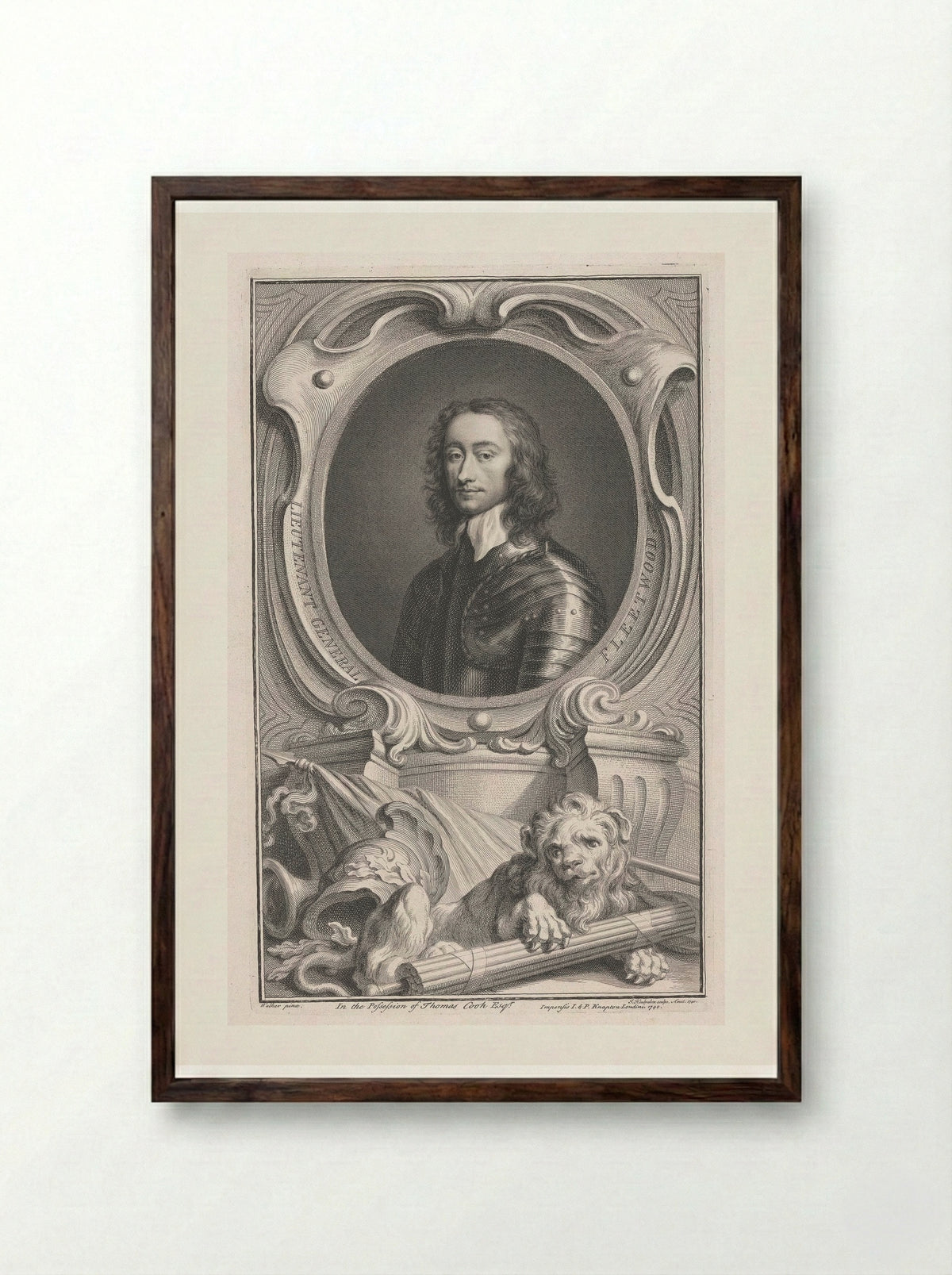 Lieutenant General Charles Fleetwood - Jacobus Houbraken - Framed Print Dark Wood
