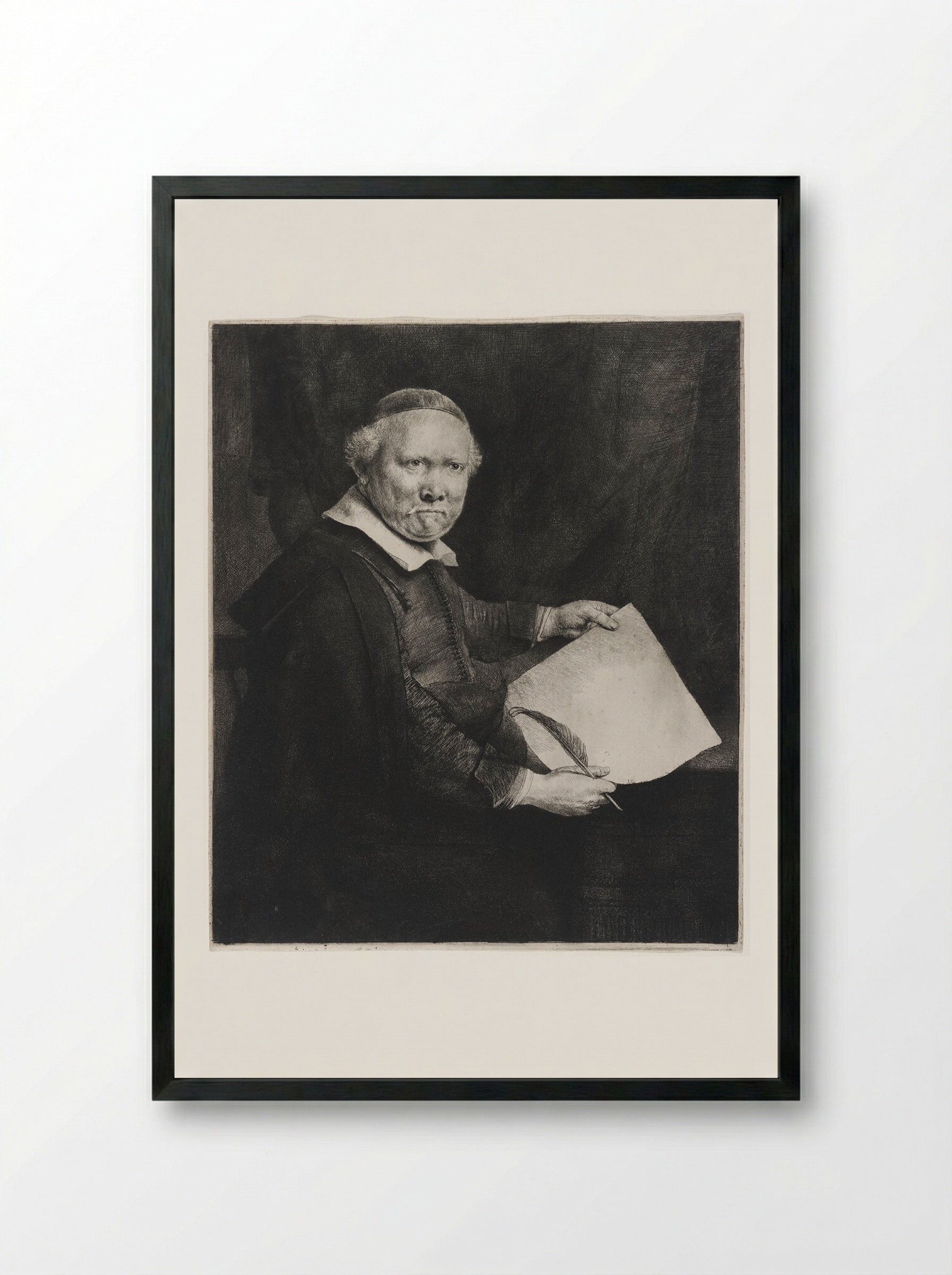 Lieven Willemsz. van Coppenol, Writing Master: The Larger Plate - Rembrandt Harmensz. van Rijn - Framed Print Black