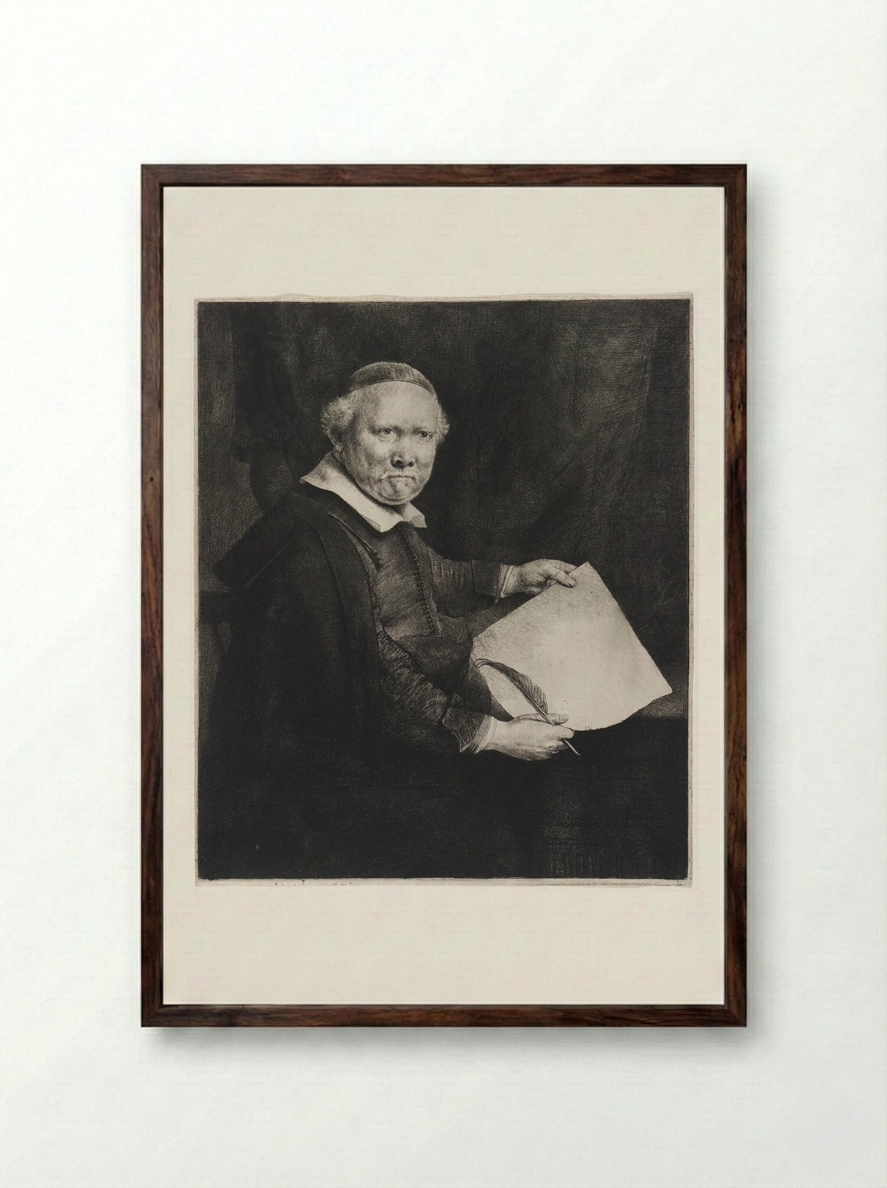 Lieven Willemsz. van Coppenol, Writing Master: The Larger Plate - Rembrandt Harmensz. van Rijn - Framed Print Dark Wood
