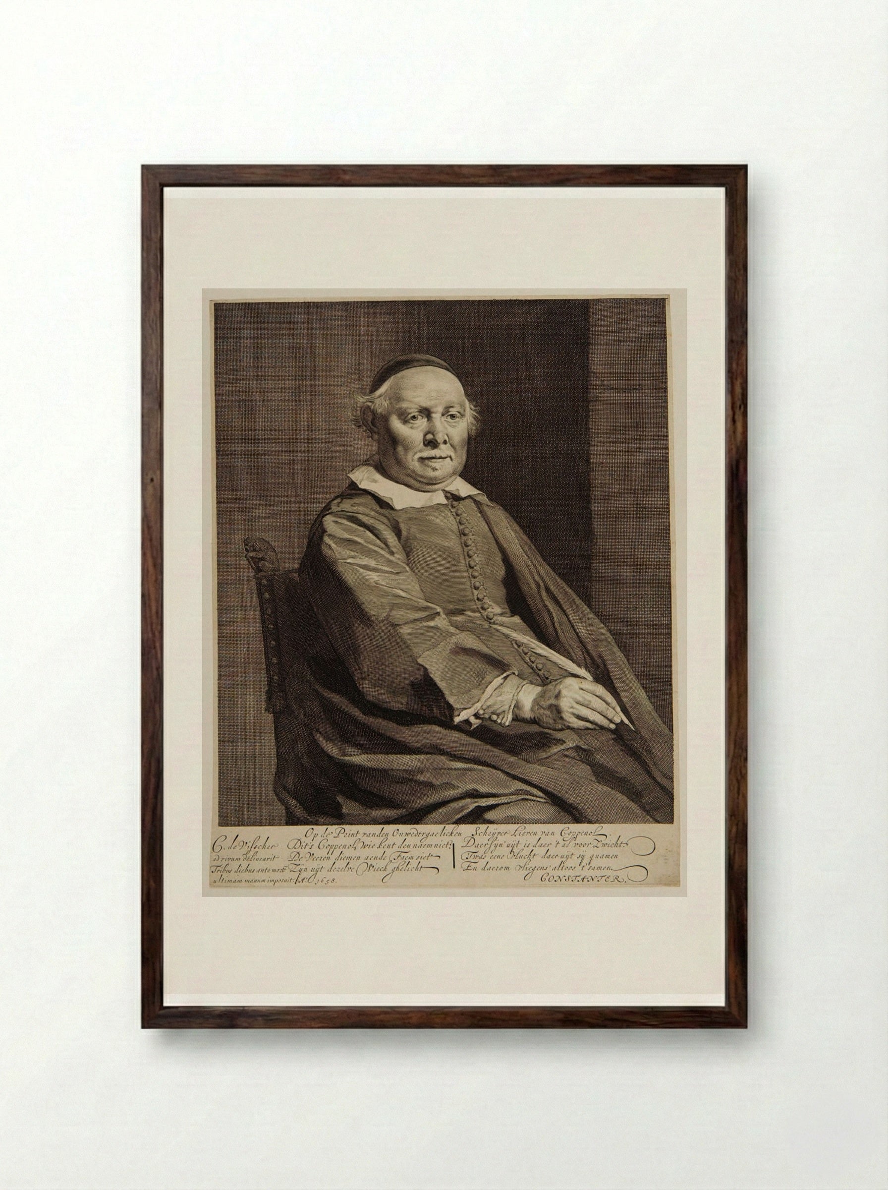 Lievens van Coppenol, Writing Master - Cornelis Visscher - Framed Print Dark Wood