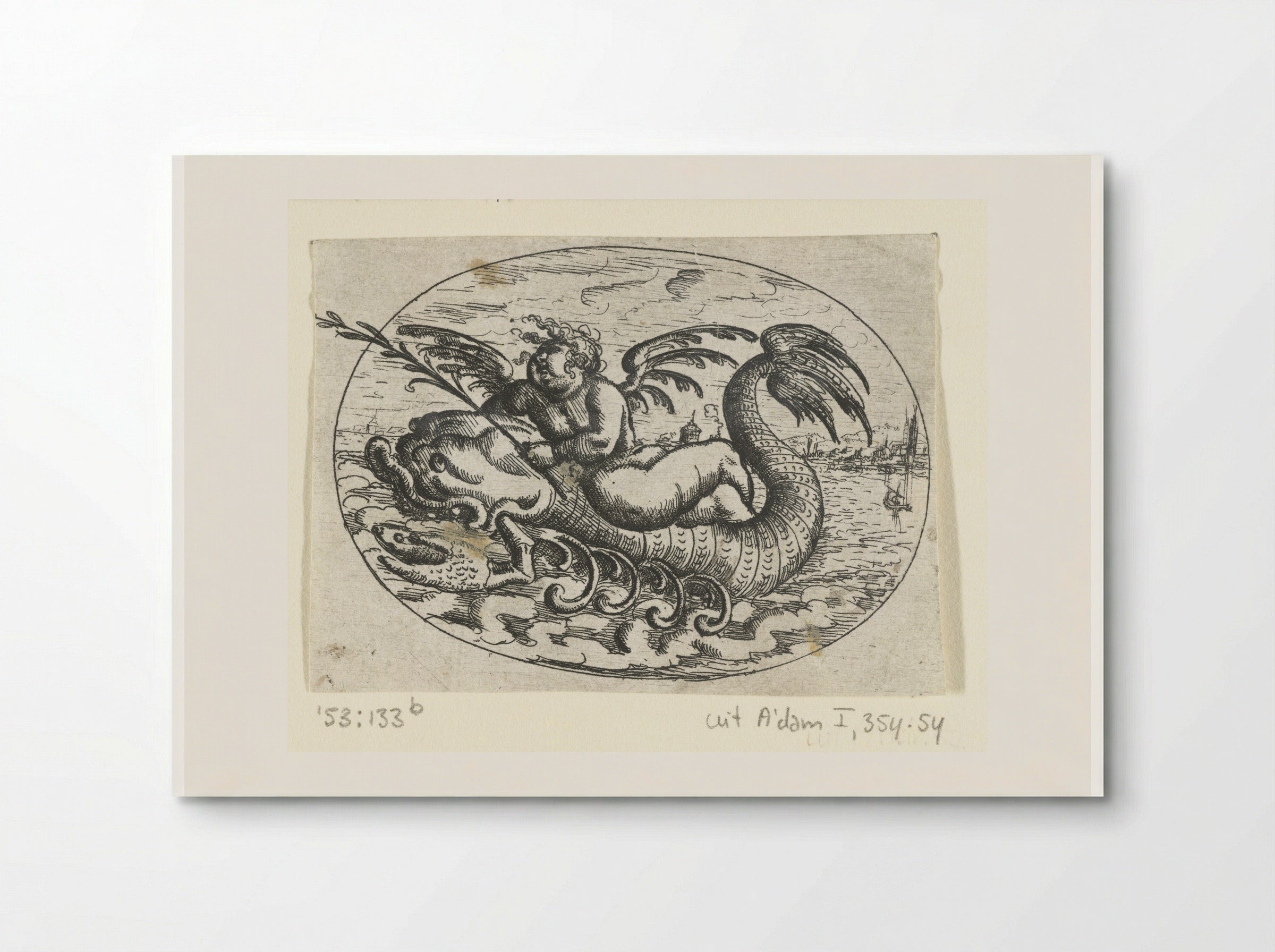 Liggend ovaal met putto op zeewezen - Christoph Jamnitzer - Poster