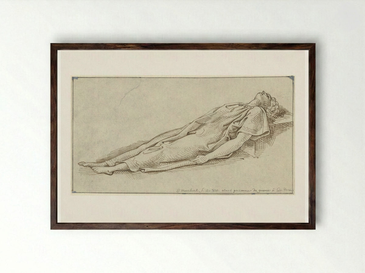 Liggende figuur - David Pièrre Giottino Humbert de Superville - Framed Print Dark Wood