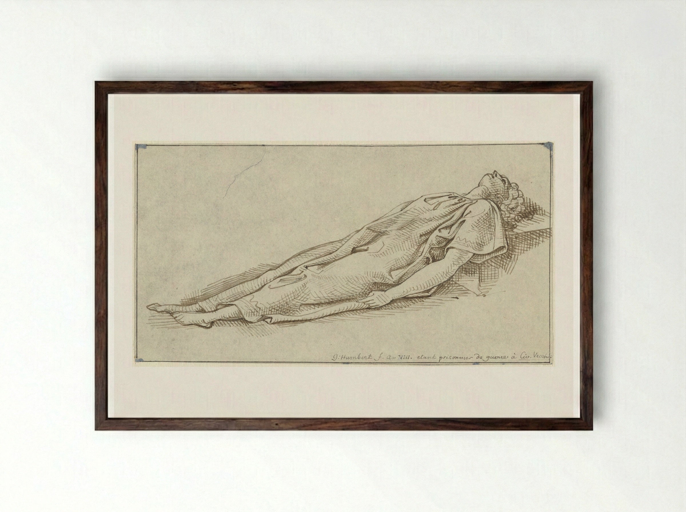 Liggende figuur - David Pièrre Giottino Humbert de Superville - Framed Print Dark Wood