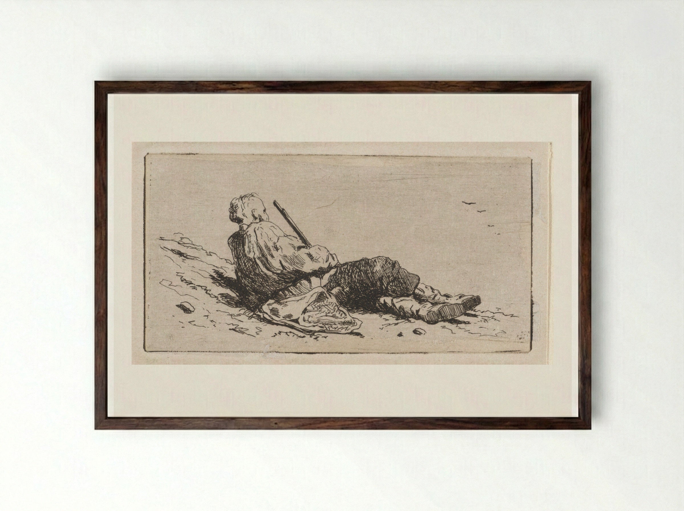 Liggende jager (Reclining Hunter) - Jan Weissenbruch - Framed Print Dark Wood