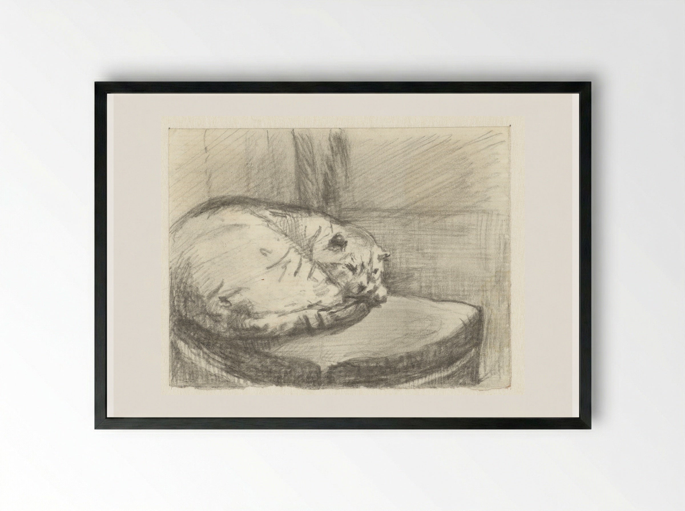 Liggende kat, op een stoel - Guillaume Anne van der Brugghen - Framed Print Black