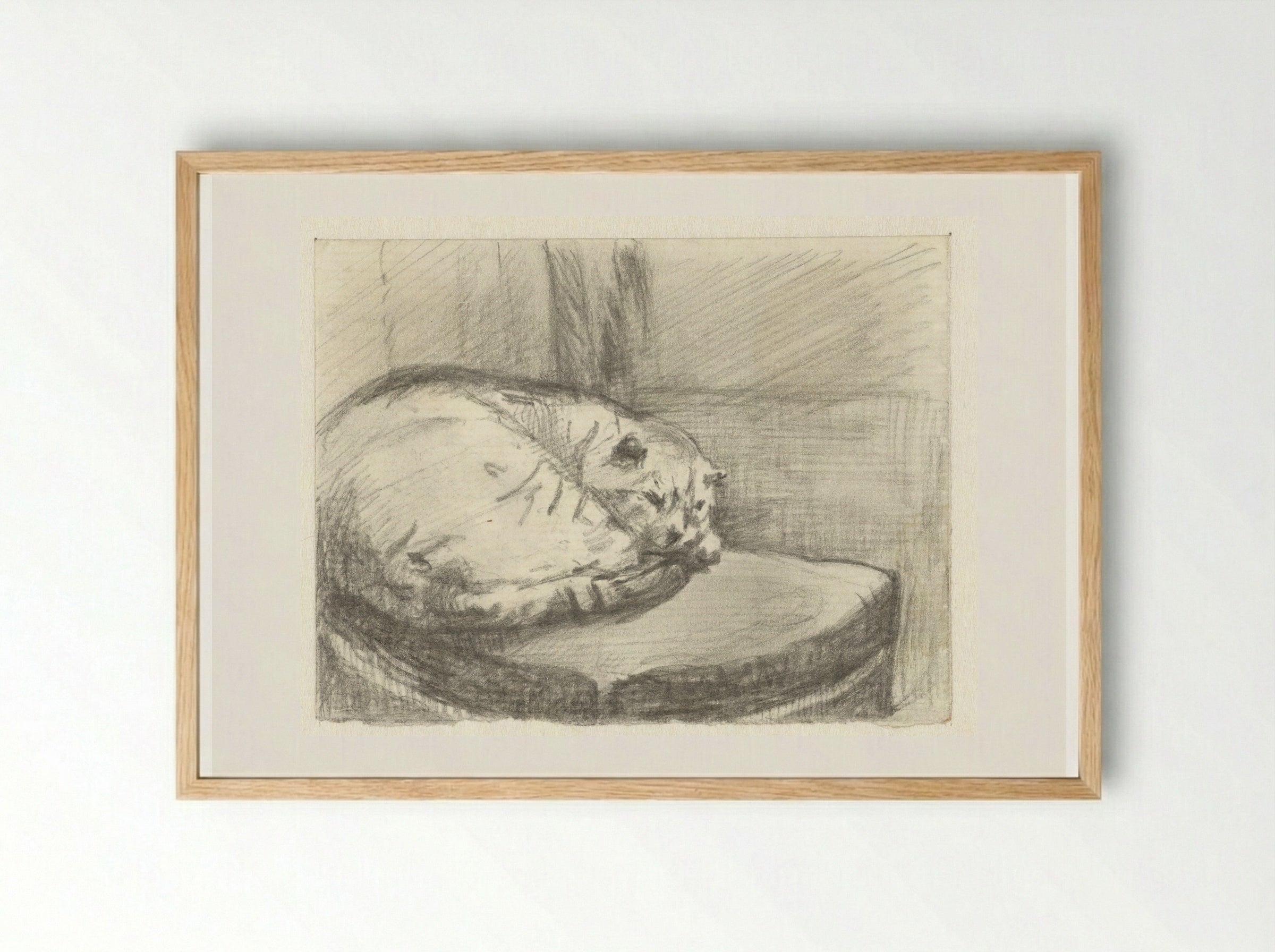 Liggende kat, op een stoel - Guillaume Anne van der Brugghen - Framed Print Wood