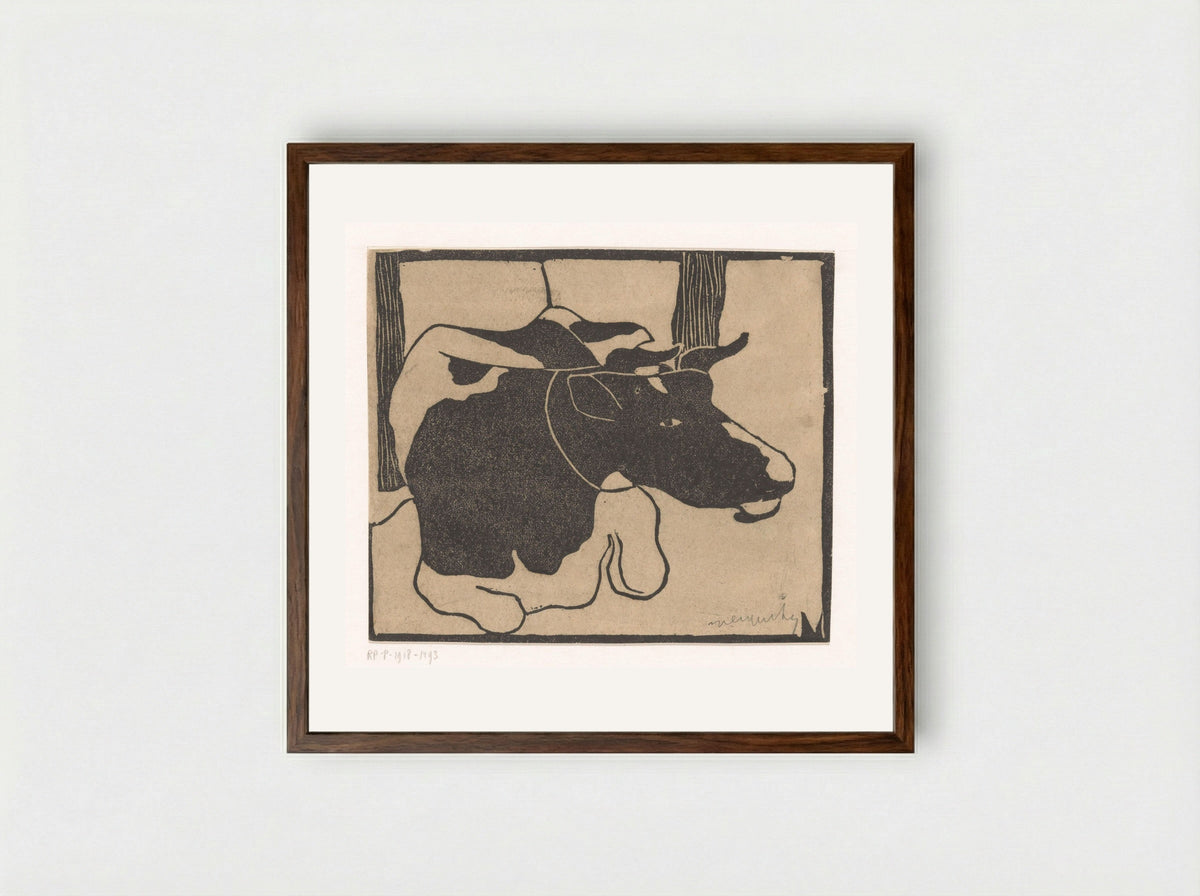 Liggende koe (Recumbent Cow) - Samuel Jessurun de Mesquita - Framed Print Dark Wood
