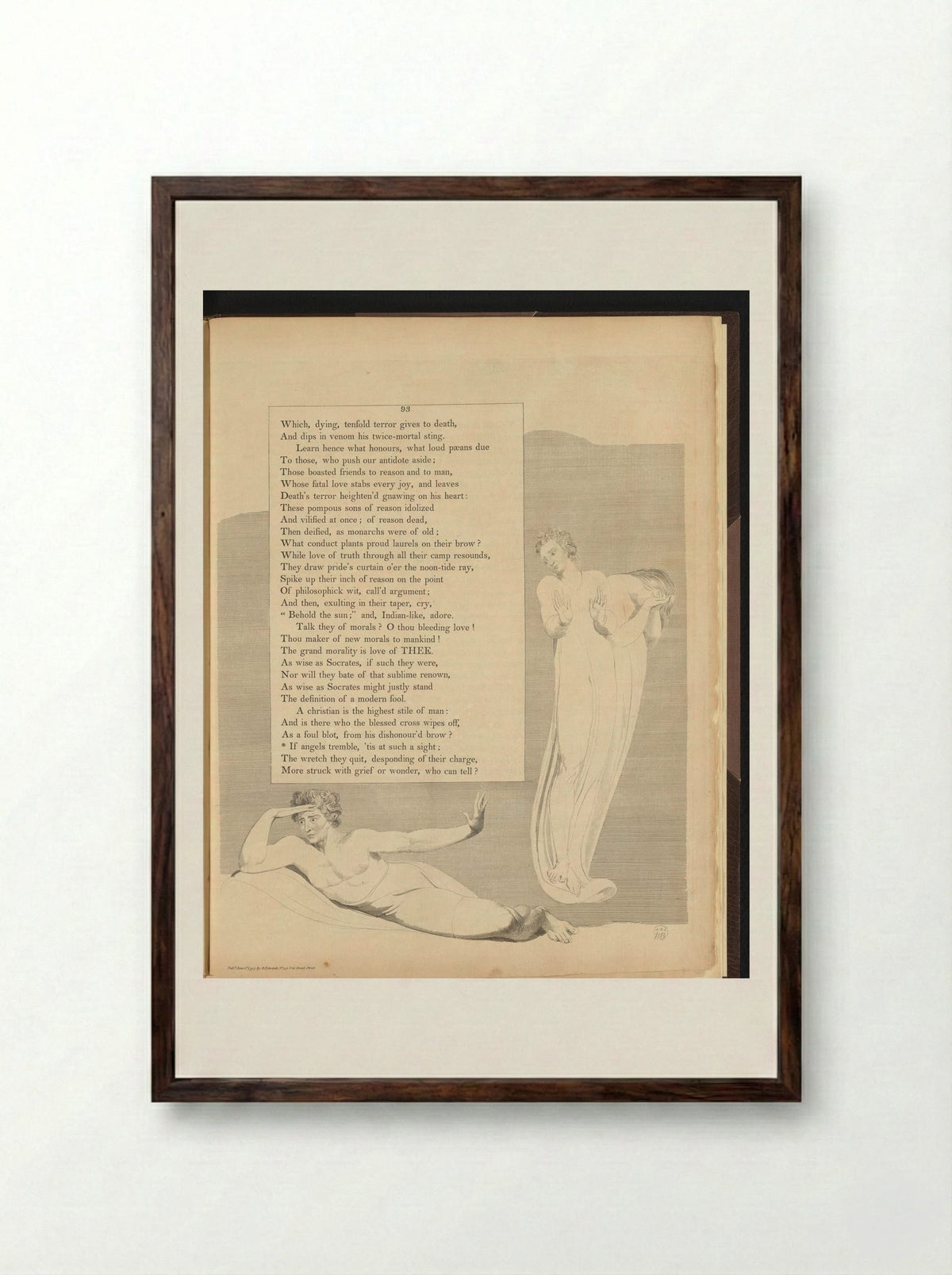 Liggende man en treurend stel - William Blake - Framed Print Dark Wood
