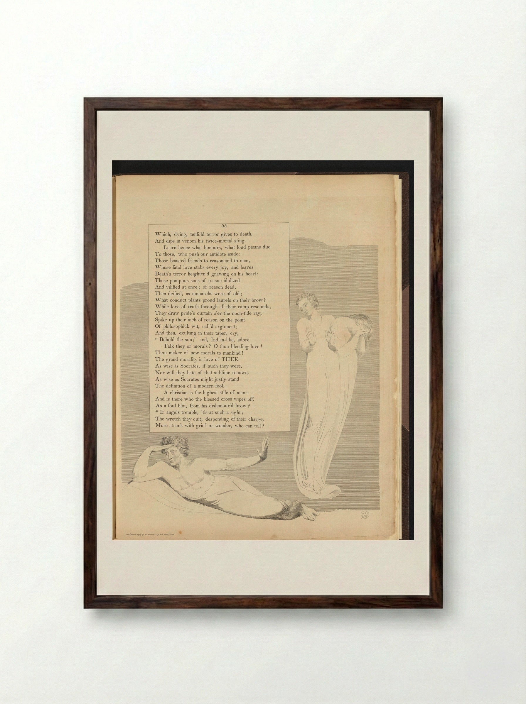 Liggende man en treurend stel - William Blake - Framed Print Dark Wood