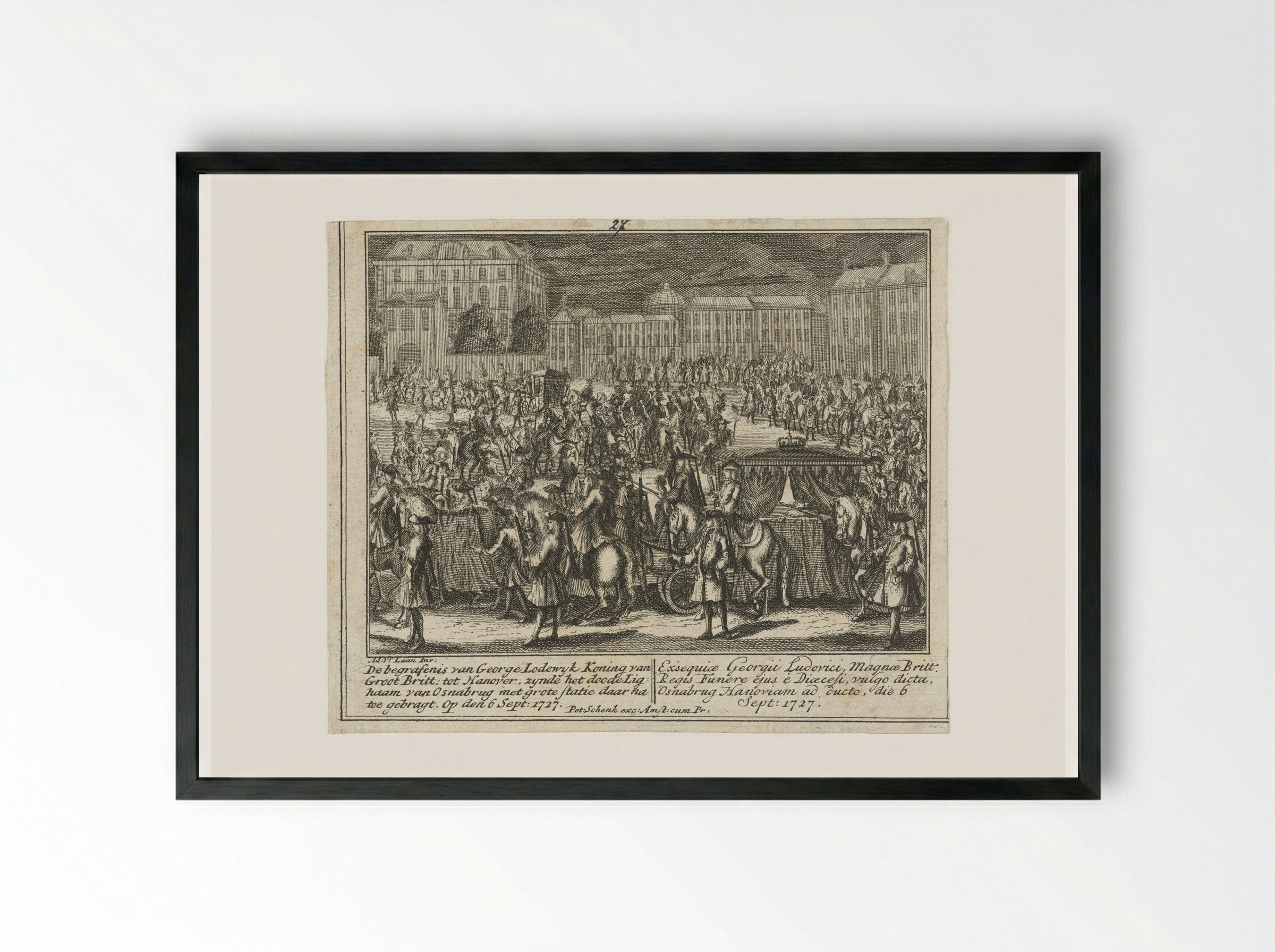 Lijkstatie van George I, koning van Engeland - Leonard Schenk - Framed Print Black