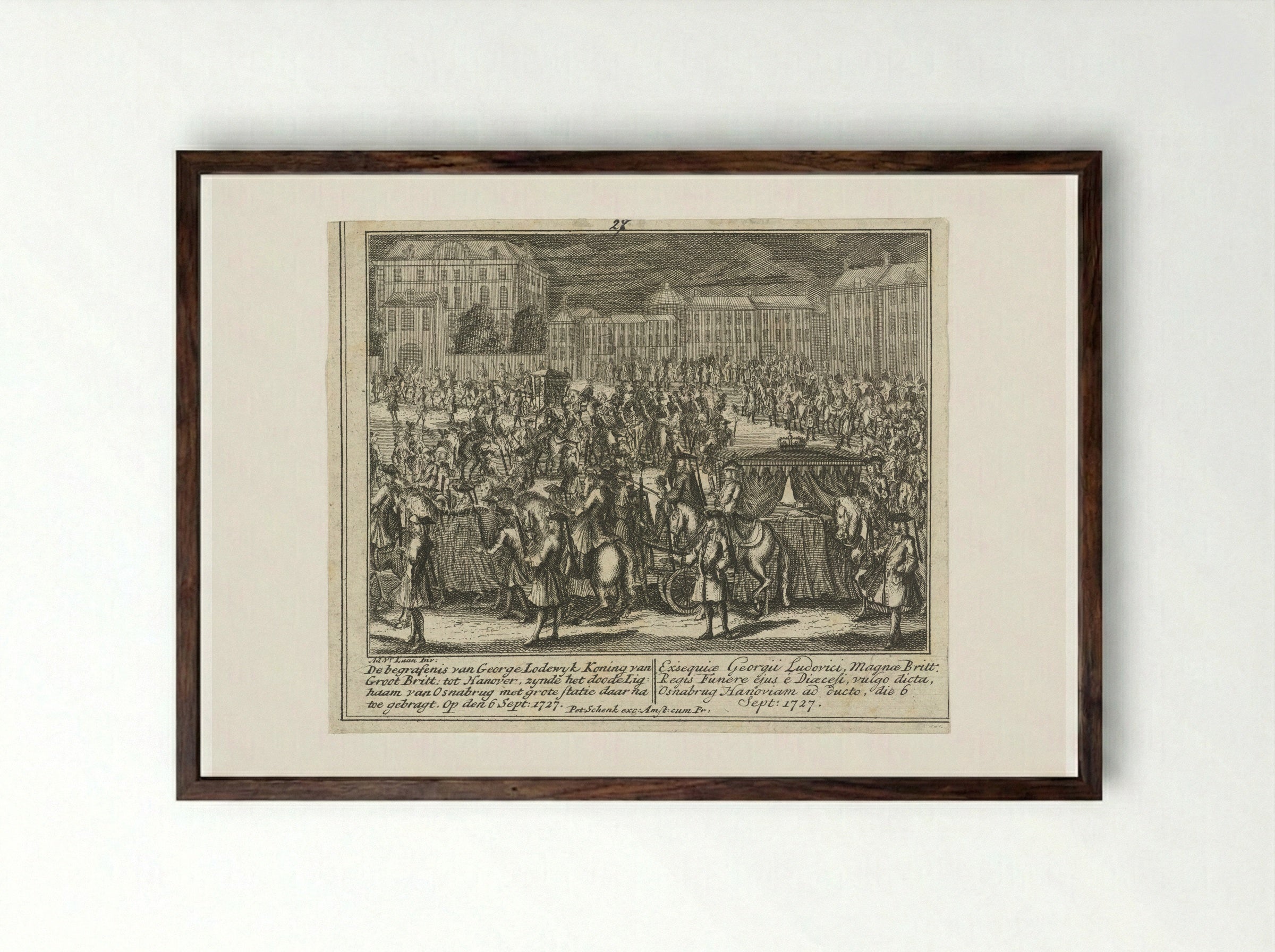 Lijkstatie van George I, koning van Engeland - Leonard Schenk - Framed Print Dark Wood