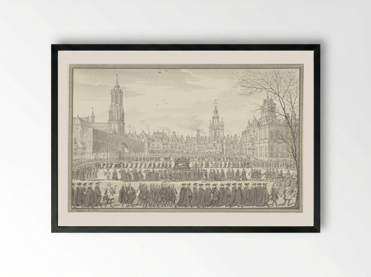 Lijkstatie van prins Willem IV te Delft, 4 februari 1752 - Simon Fokke - Framed Print Black