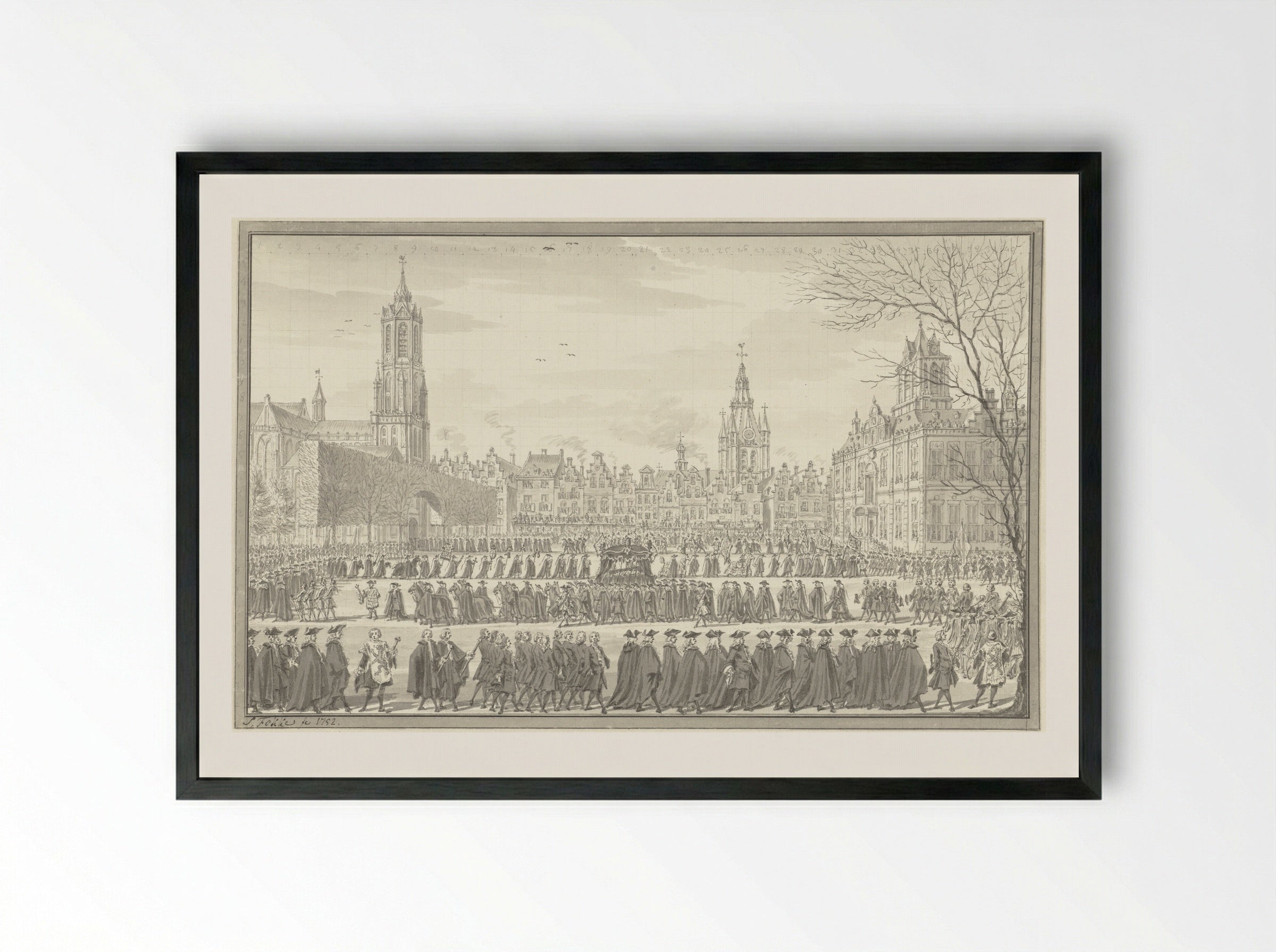 Lijkstatie van prins Willem IV te Delft, 4 februari 1752 - Simon Fokke - Framed Print Black