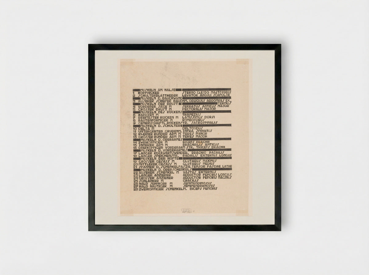 Lijst van hals-, rug- en bilspieren in Duits en Latijn - Reijer Stolk - Framed Print Black