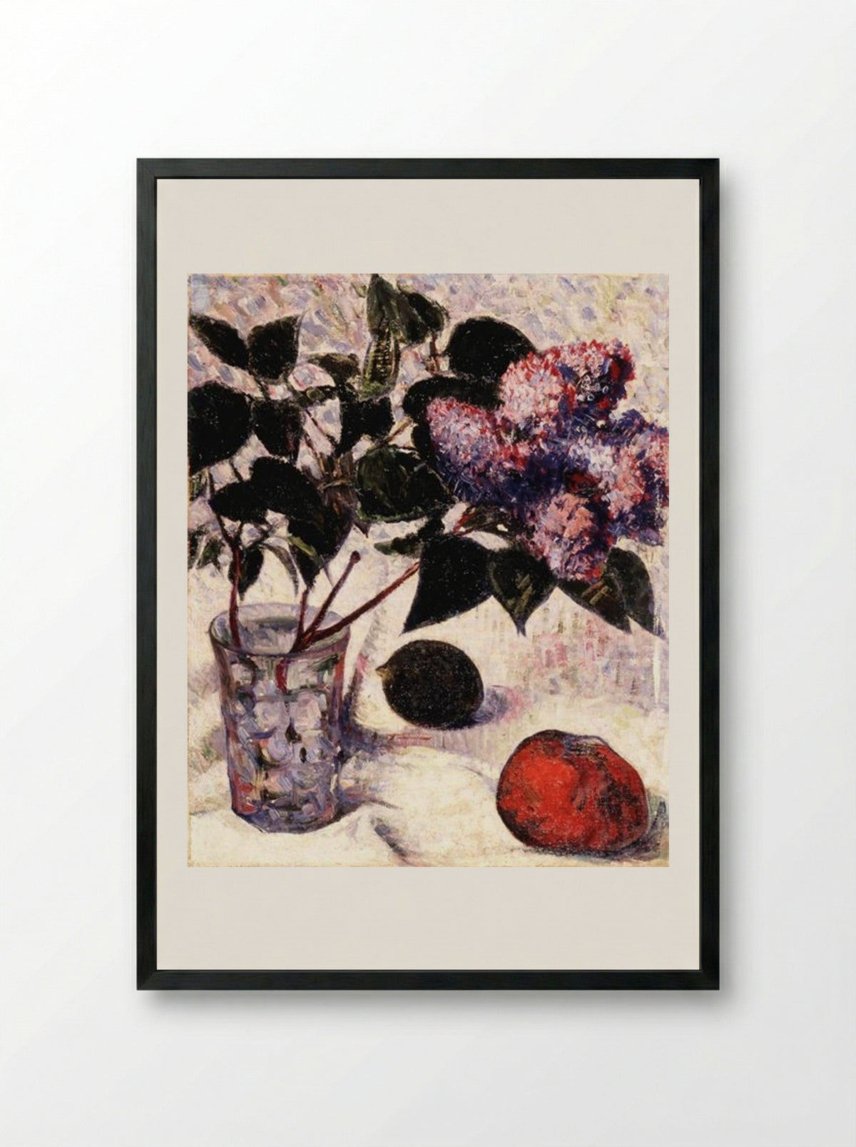 Lilacs in a Glass, Apple and Lemon - Meijer de Haan - Framed Print Black