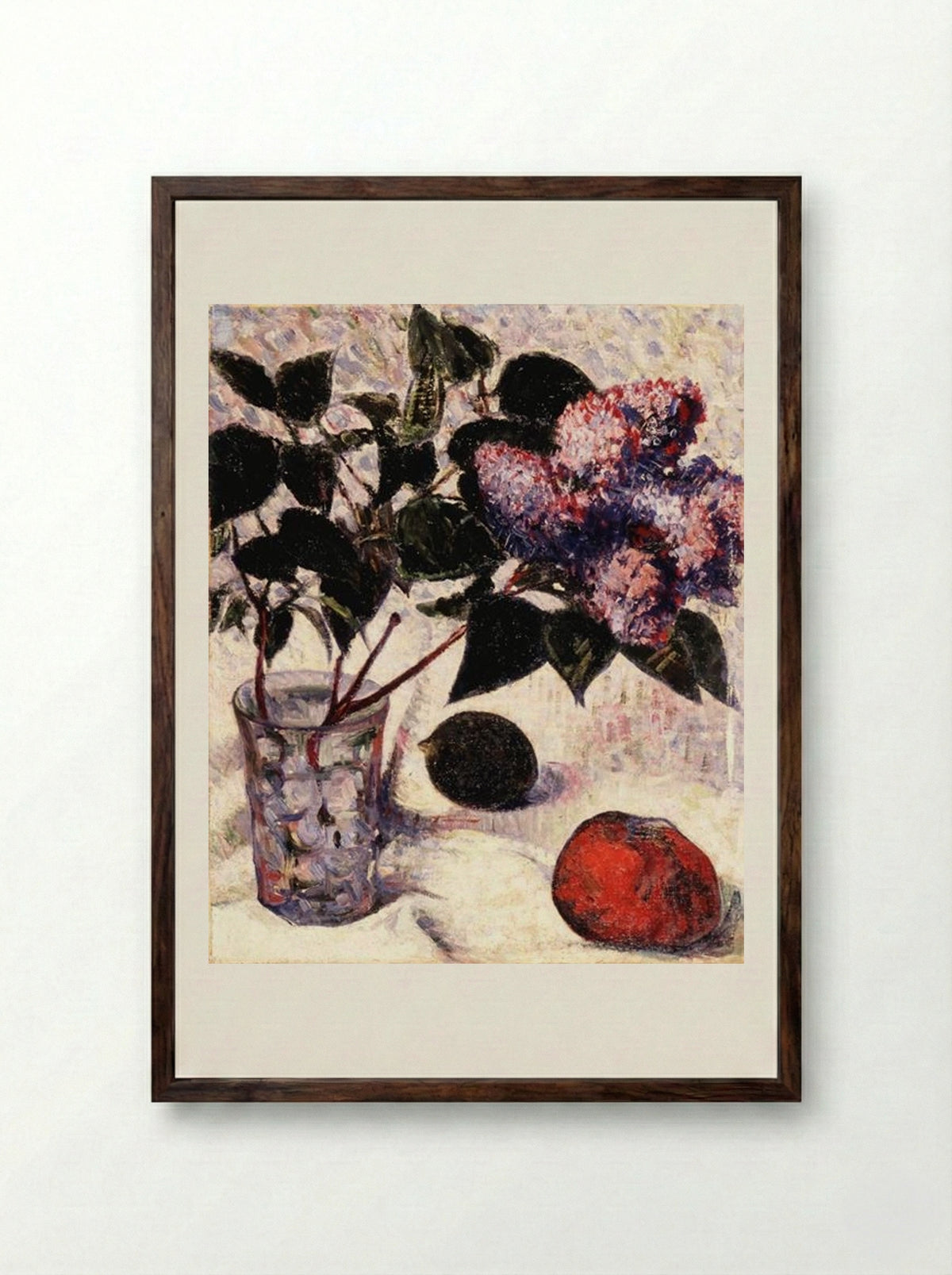 Lilacs in a Glass, Apple and Lemon - Meijer de Haan - Framed Print Dark Wood