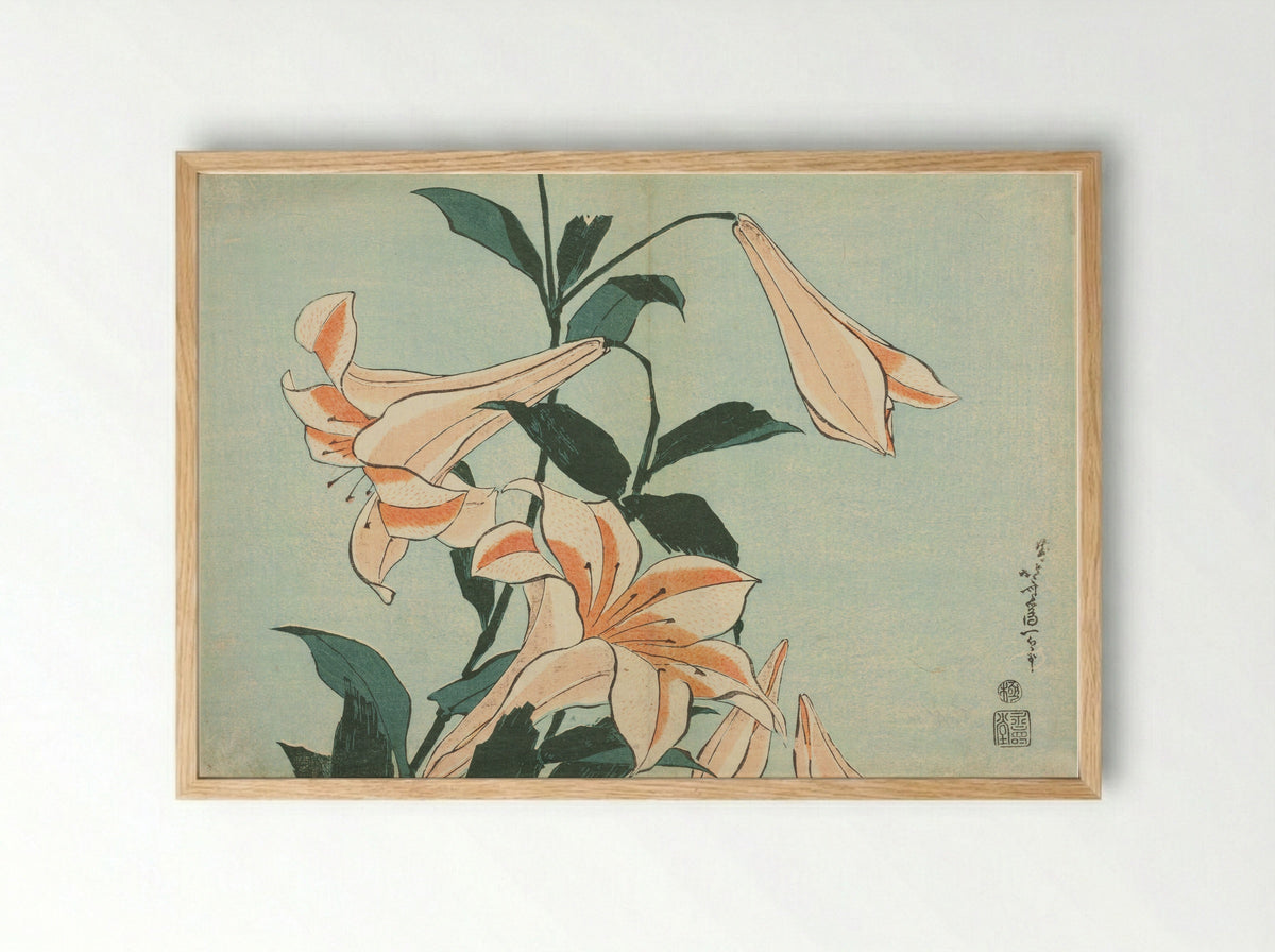Lilies, from an untitled series of Large Flowers - Katsushika Hokusai - Framed Print Wood