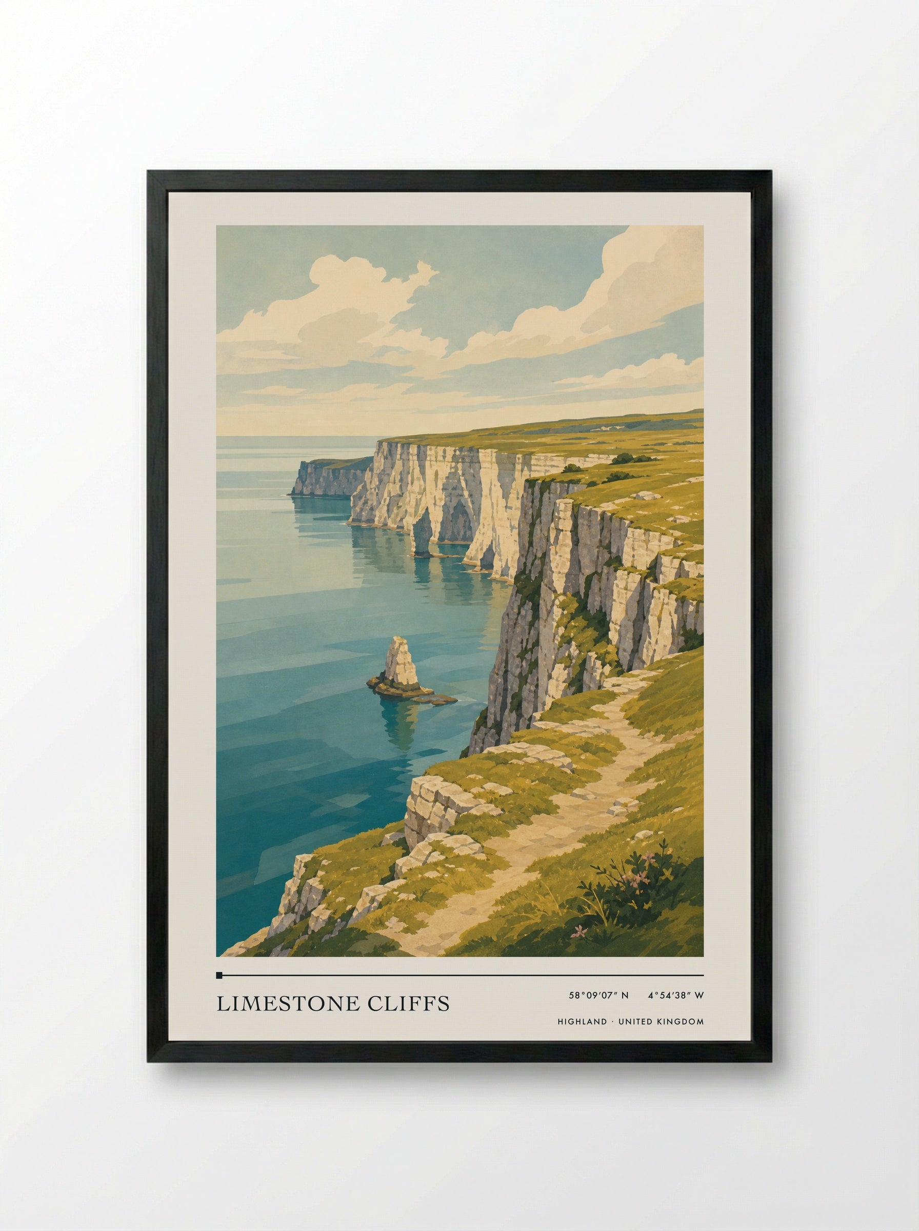 Limestone Cliffs Highland United Kingdom Travel Poster - Framed Print Black