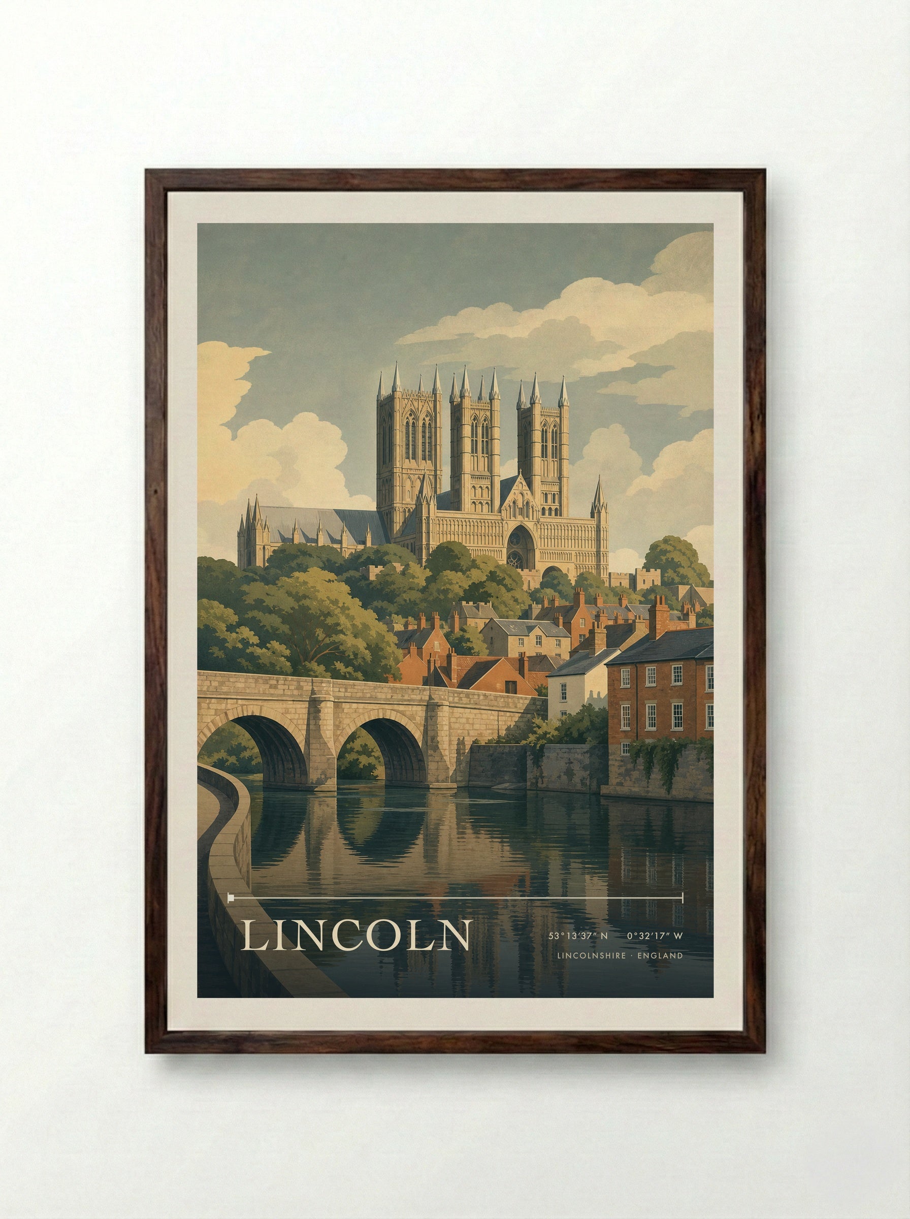 Lincoln Lincolnshire England Travel Poster - Framed Print Dark Wood