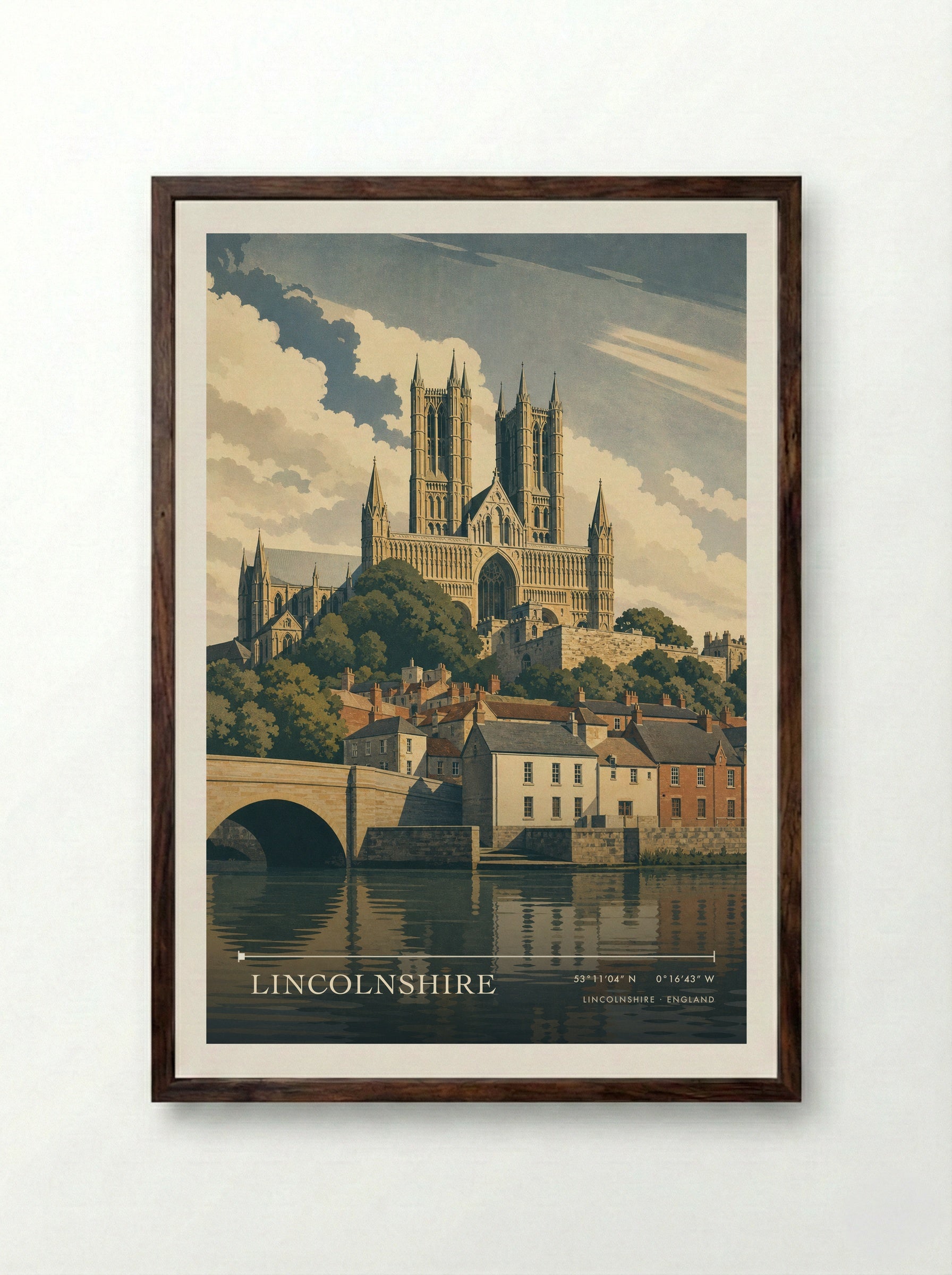 Lincolnshire England Travel Poster - Framed Print Dark Wood
