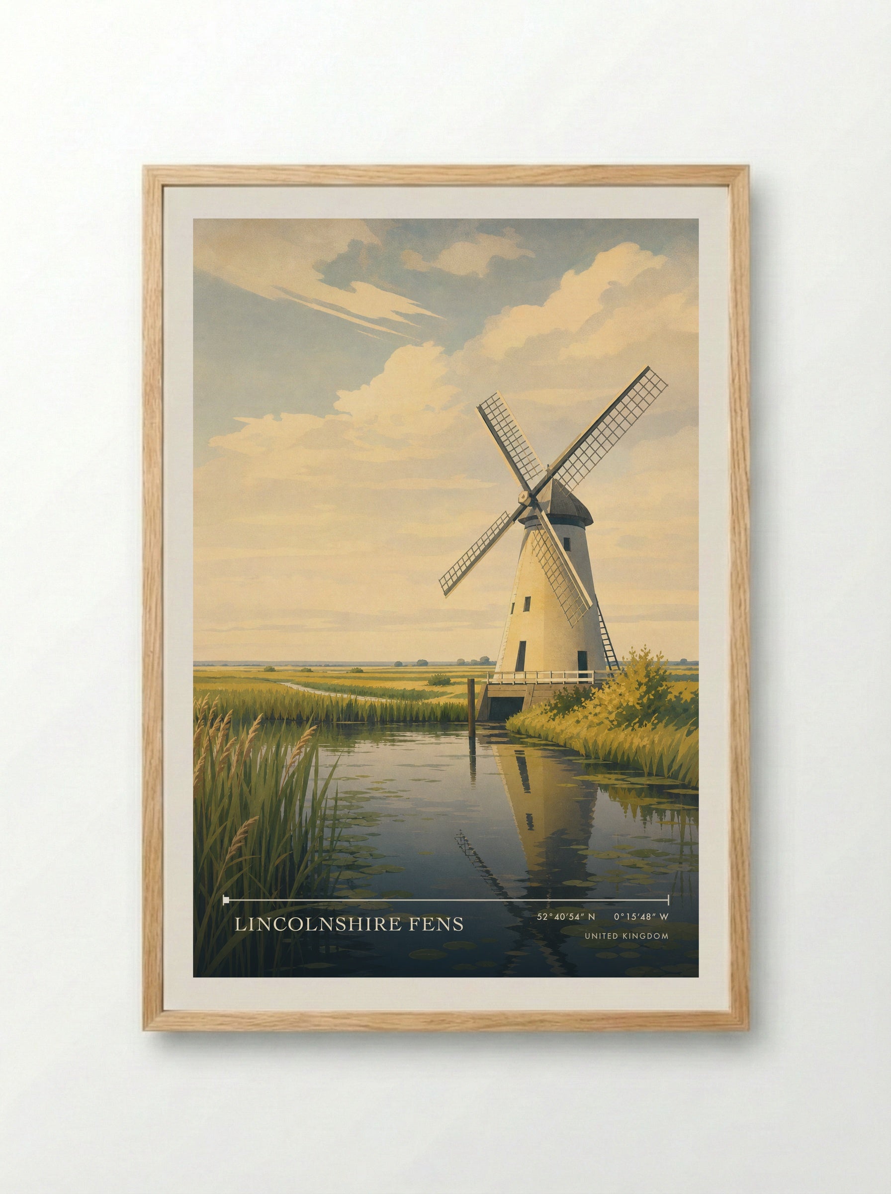 Lincolnshire Fens United Kingdom Travel Poster - Framed Print Wood