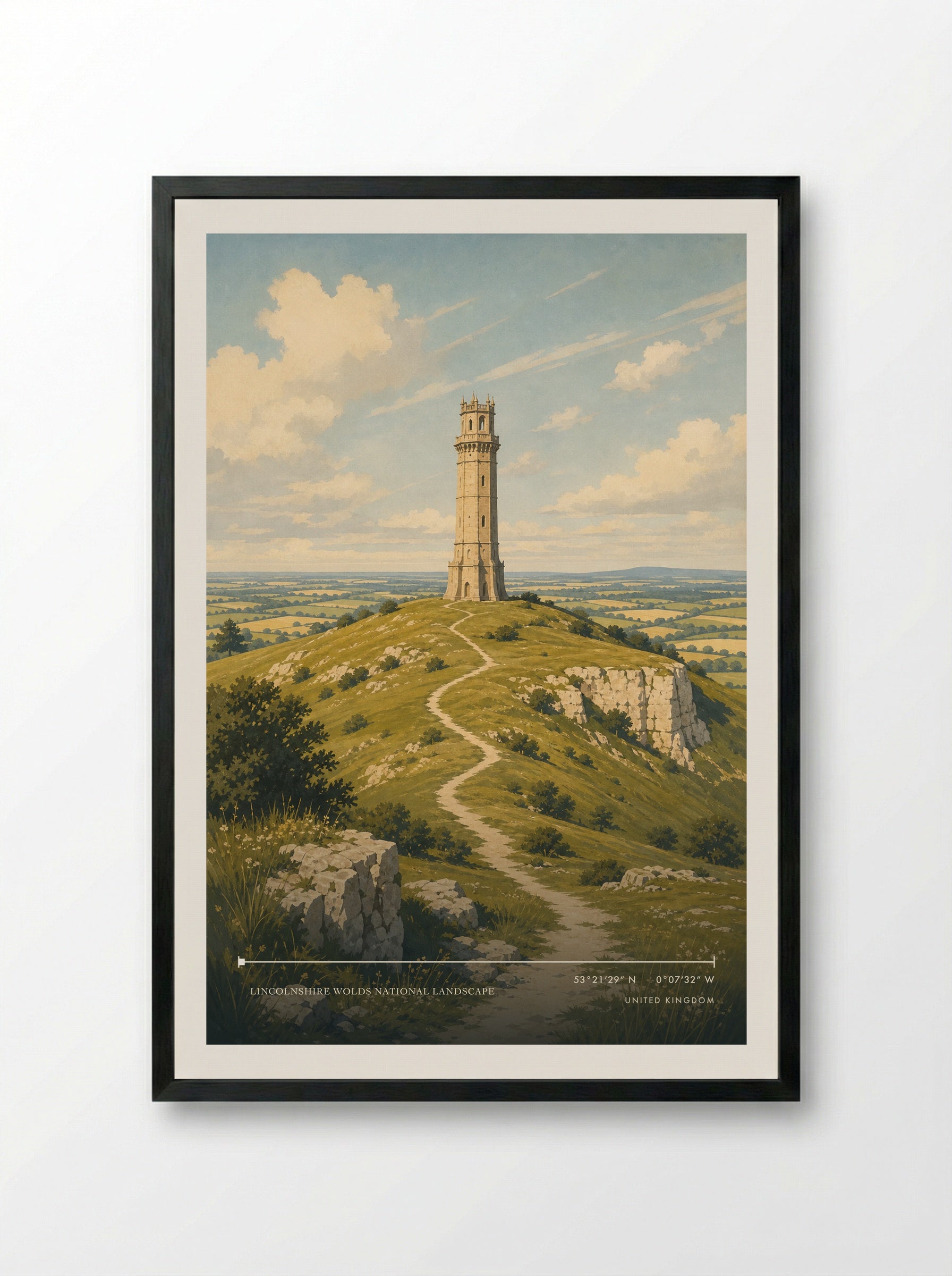 Lincolnshire Wolds National Landscape United Kingdom Travel Poster - Framed Print Black