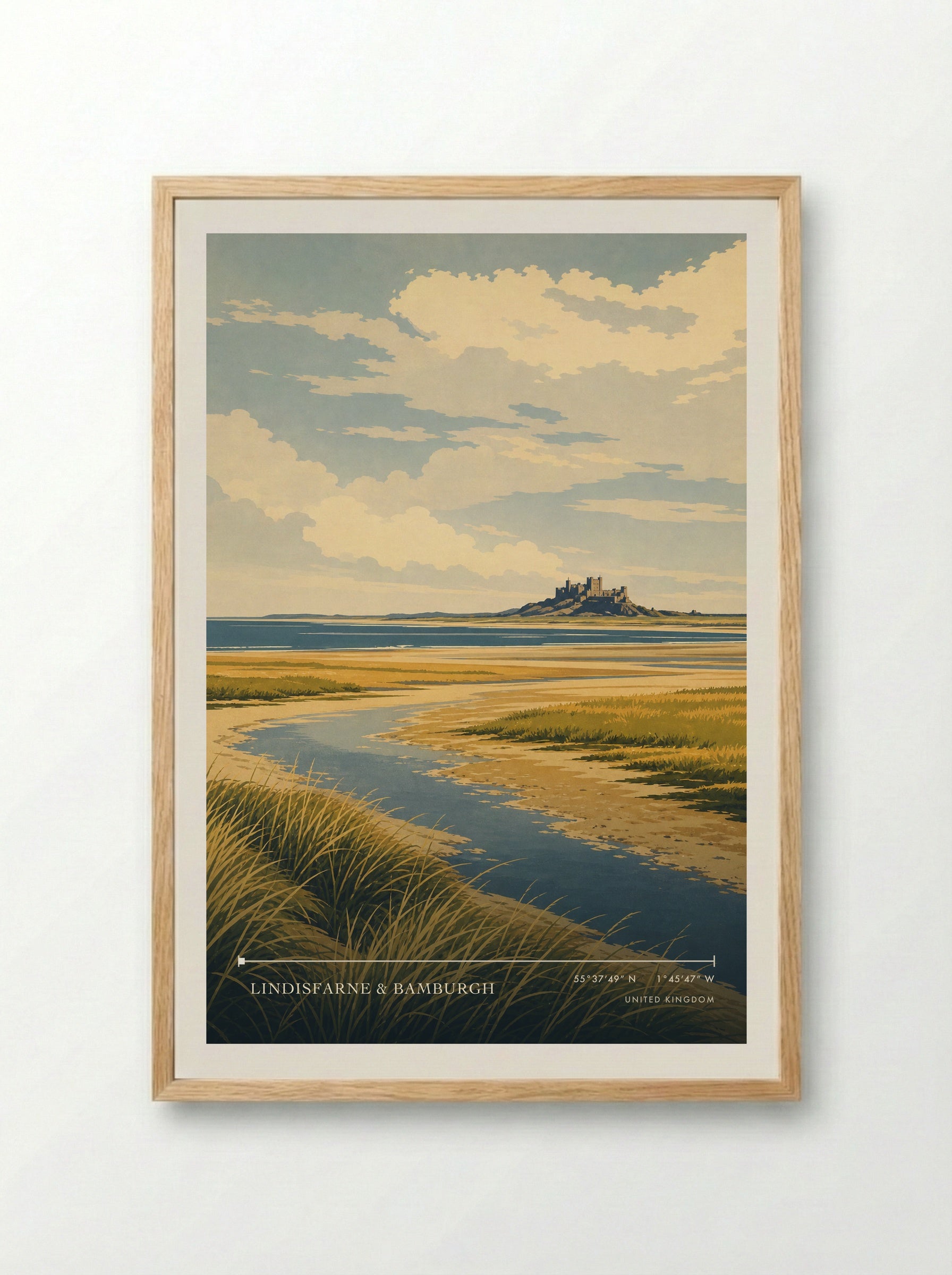 Lindisfarne & Bamburgh United Kingdom Travel Poster - Framed Print Wood