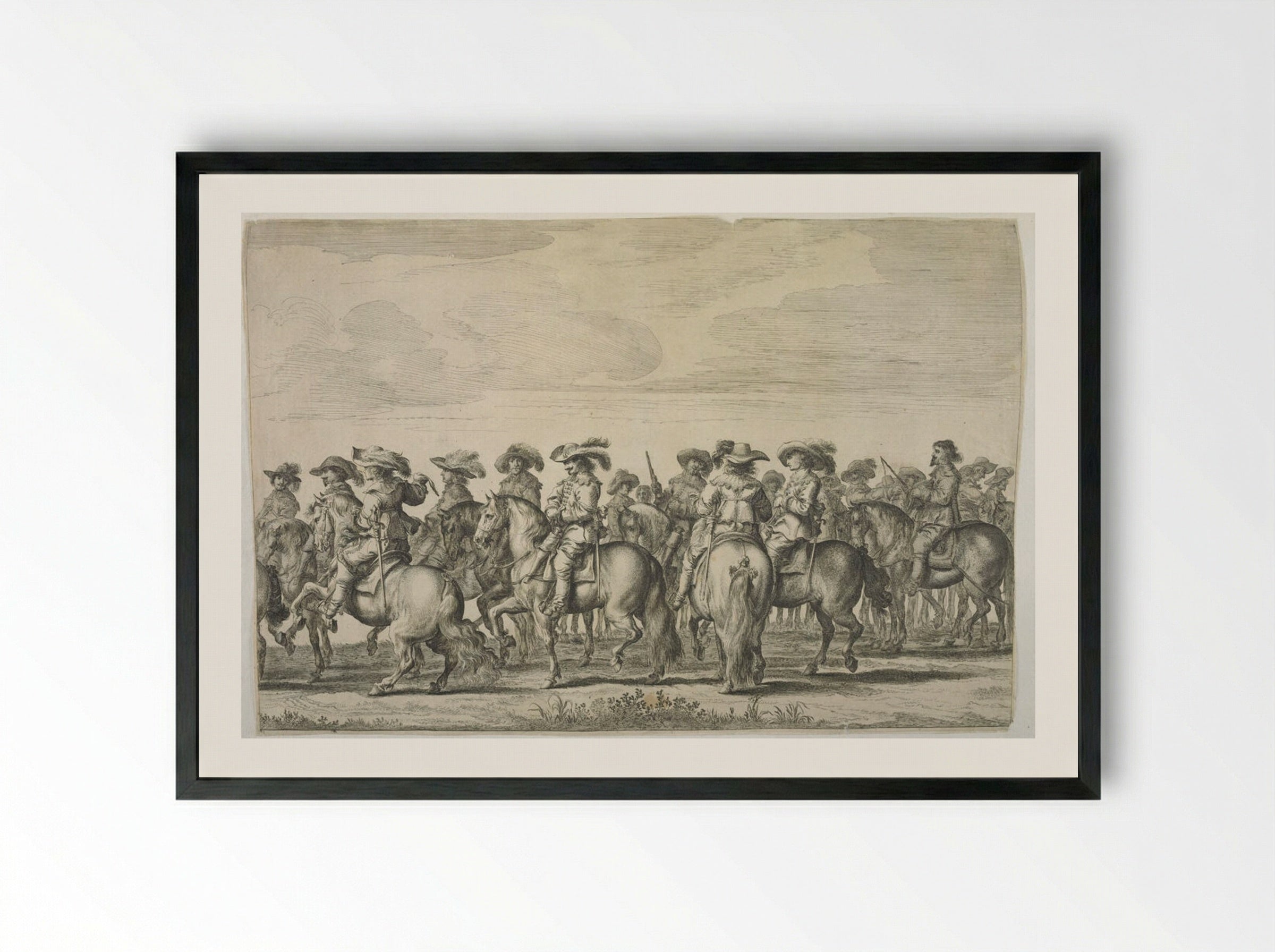 Line of Courtiers on Horseback Facing Left, Behind Them a Line Facing Right - Pieter Nolpe - Framed Print Black