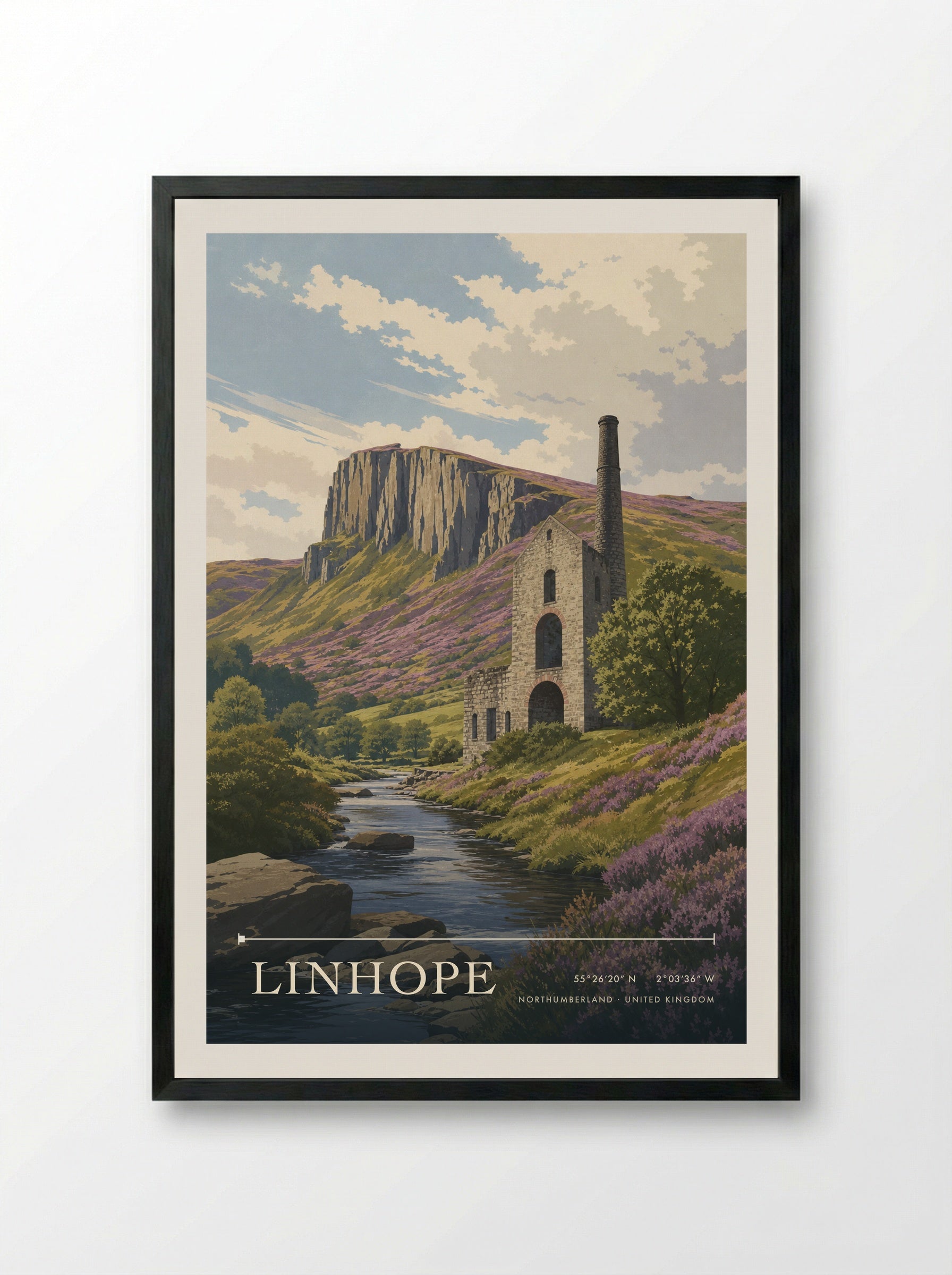 Linhope Northumberland United Kingdom Travel Poster - Framed Print Black