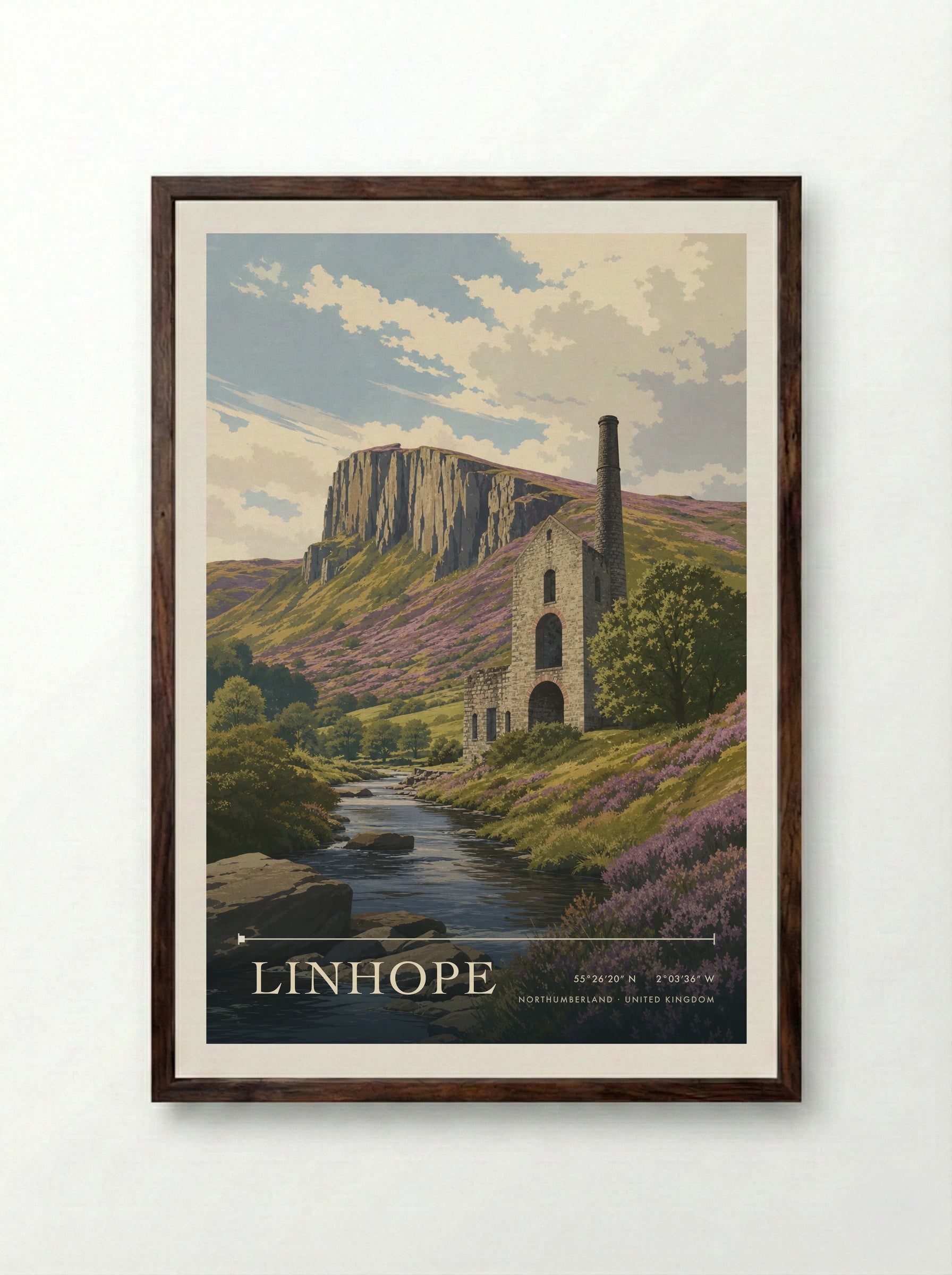 Linhope Northumberland United Kingdom Travel Poster - Framed Print Dark Wood