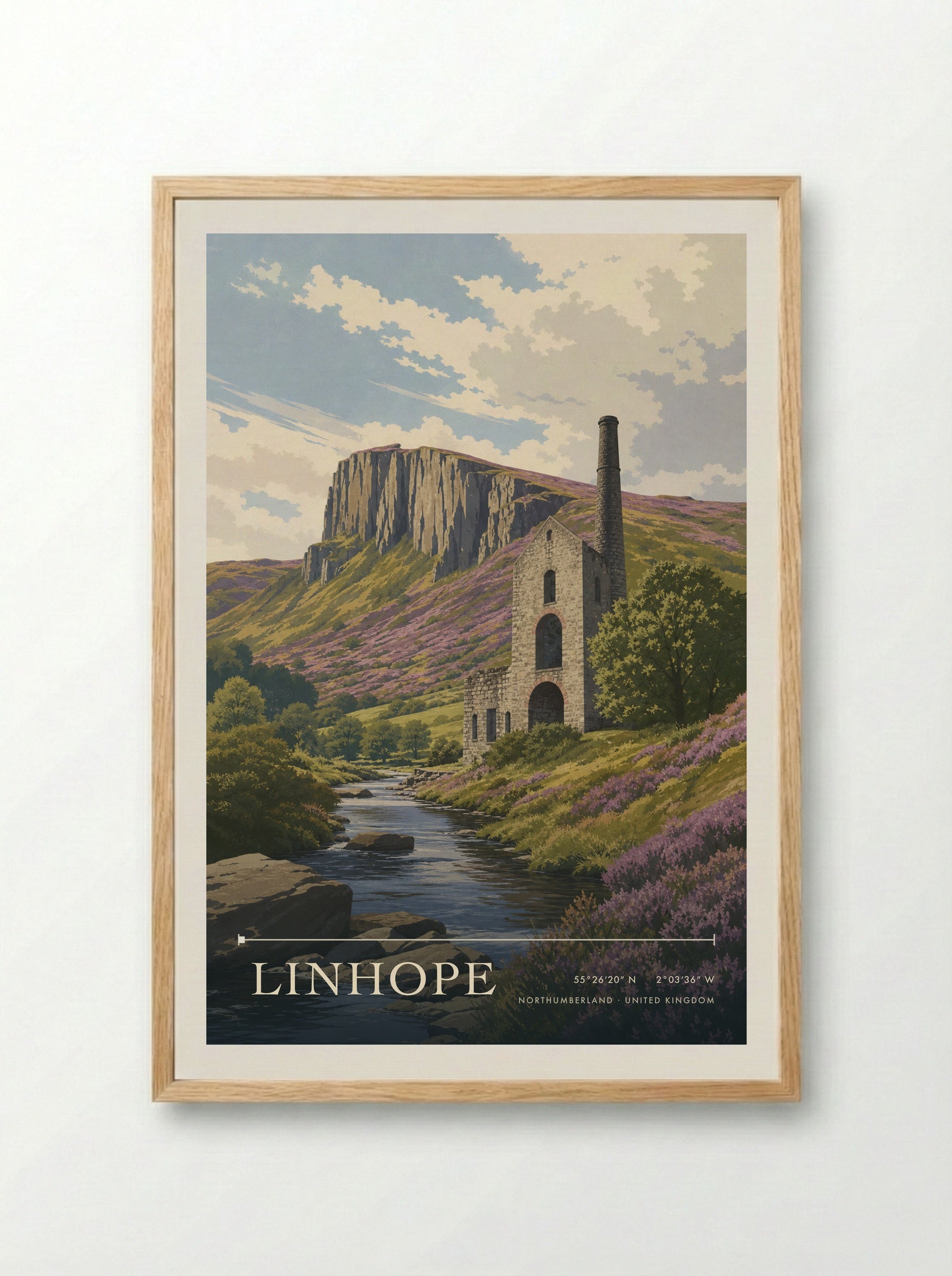 Linhope Northumberland United Kingdom Travel Poster - Framed Print Wood
