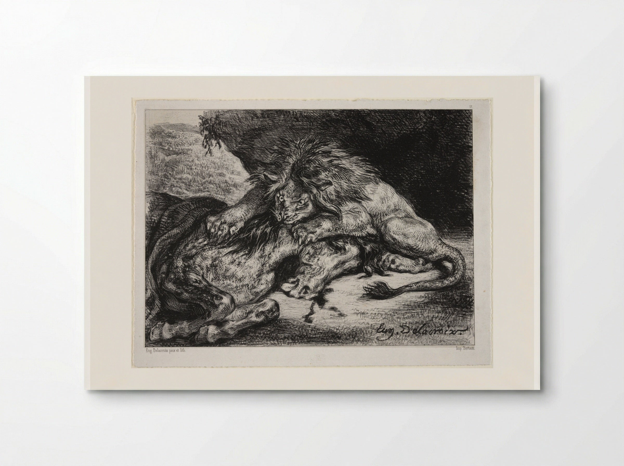 Lion Devouring a Horse - Ferdinand-Victor-Eugène Delacroix - Poster