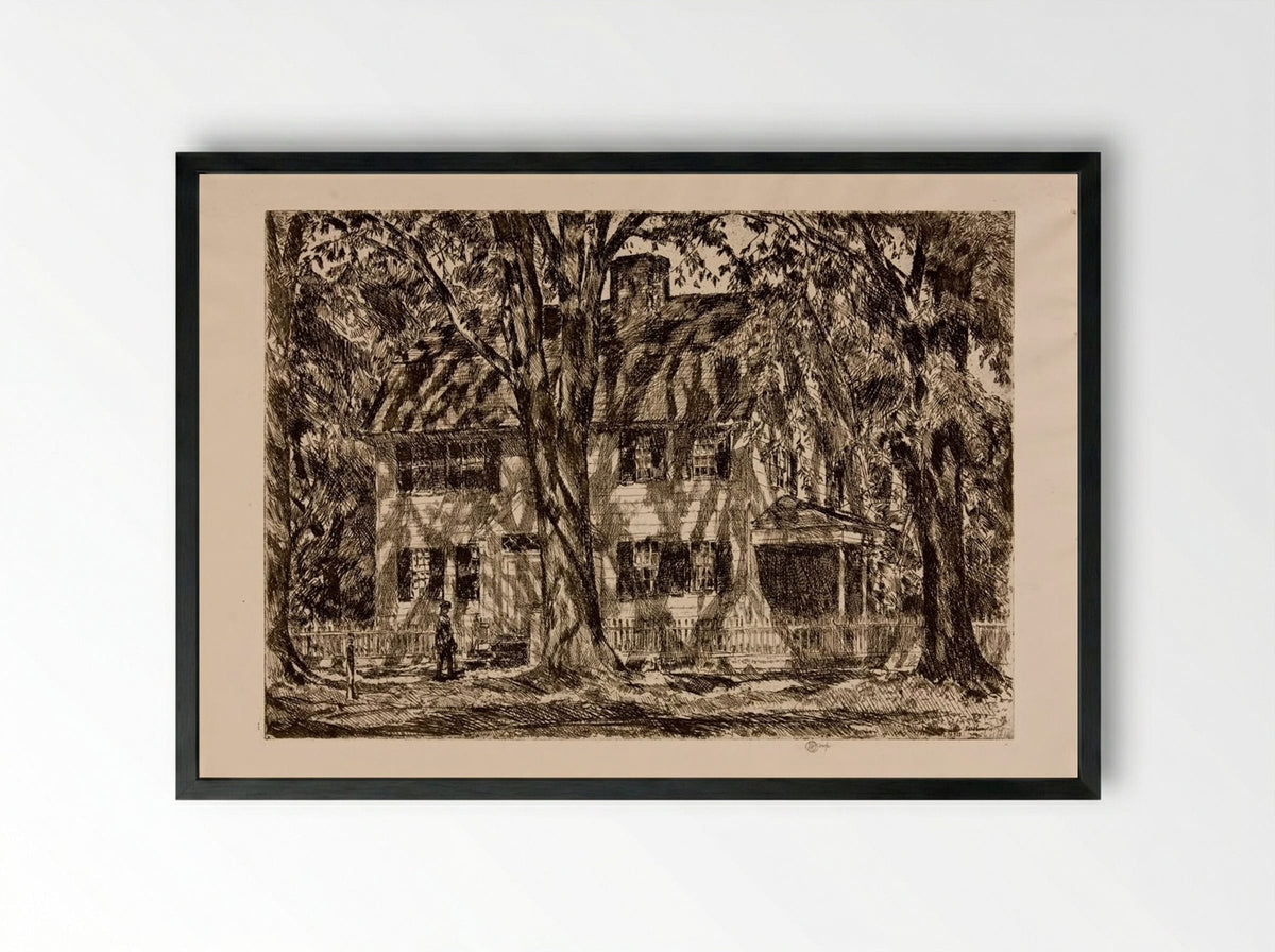 Lion Gardiner House, Easthampton - Childe Hassam - Framed Print Black